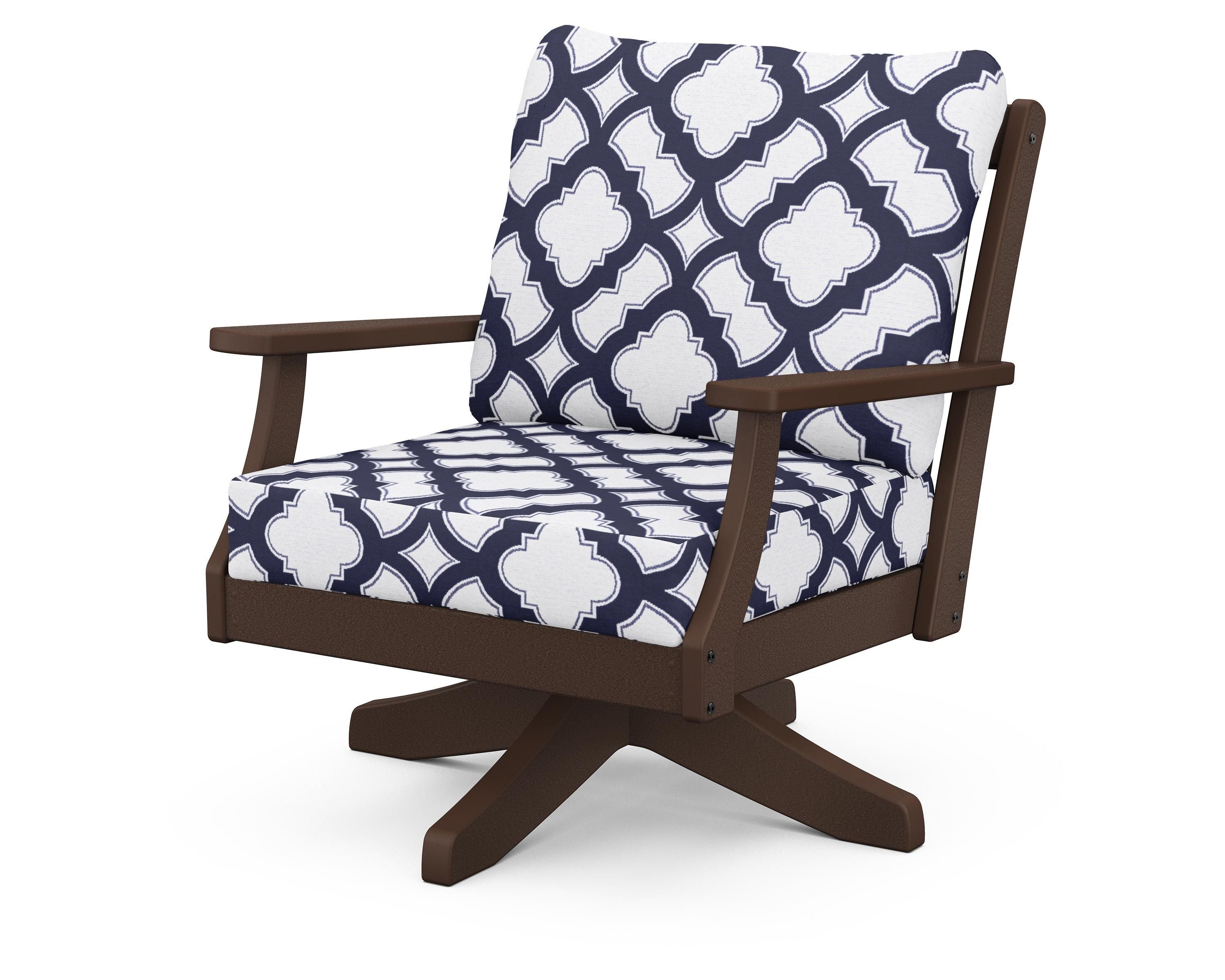 POLYWOOD® Braxton Deep Seating Swivel Chair in Mahogany / Trellis Navy