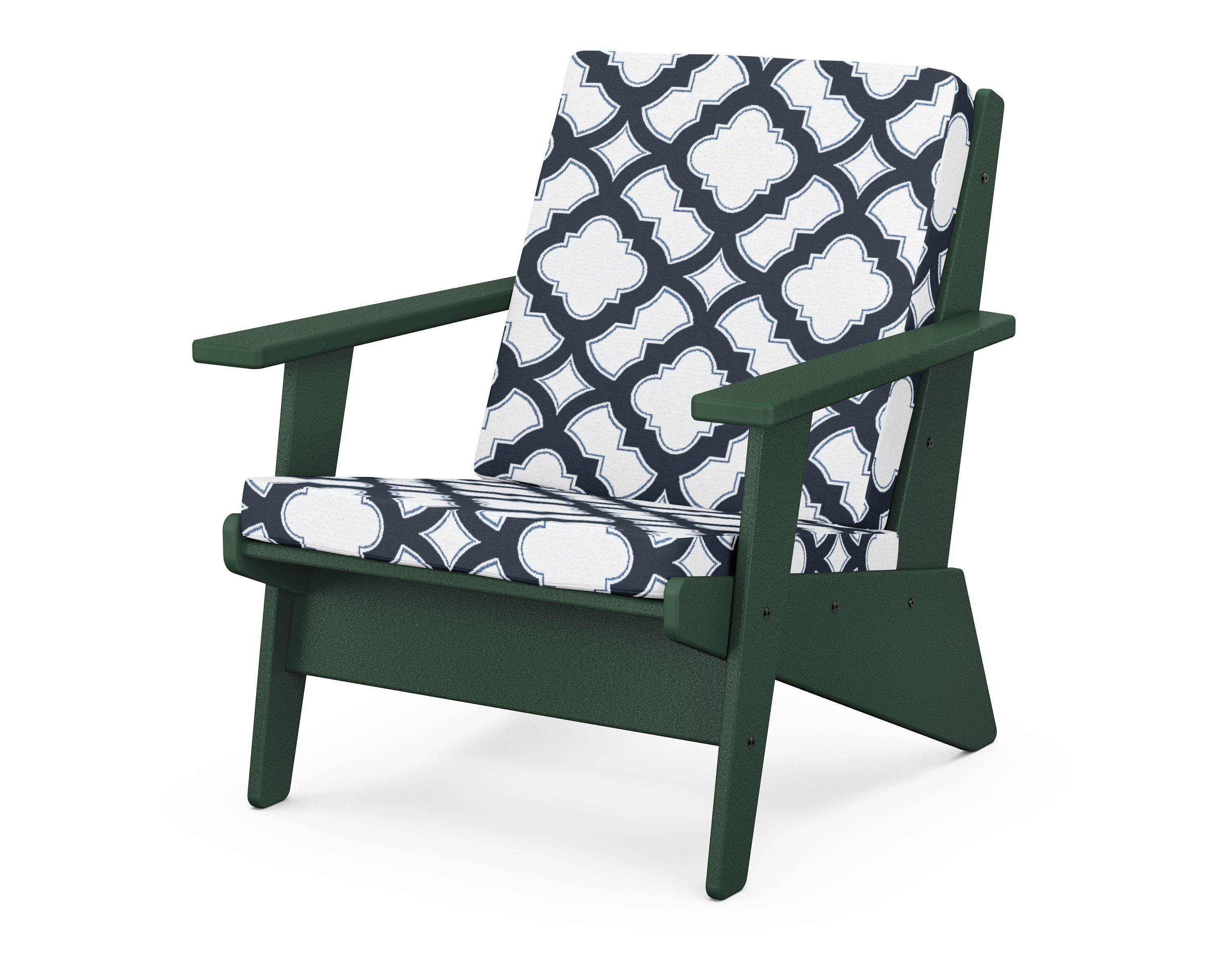POLYWOOD® Riviera Modern Lounge Chair in Green / Trellis Marine Indigo