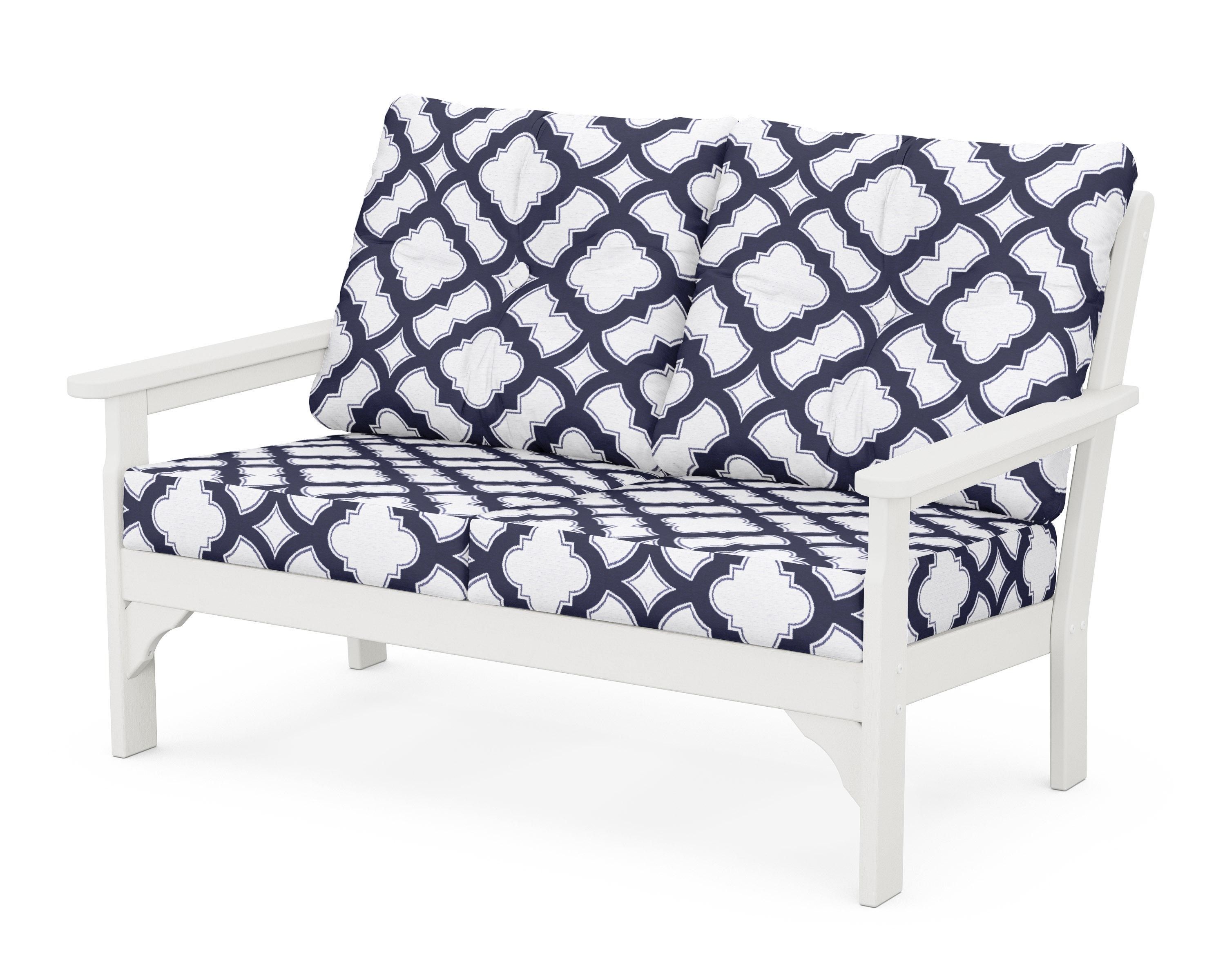 POLYWOOD® Vineyard Deep Seating Loveseat in Vintage White / Trellis Navy
