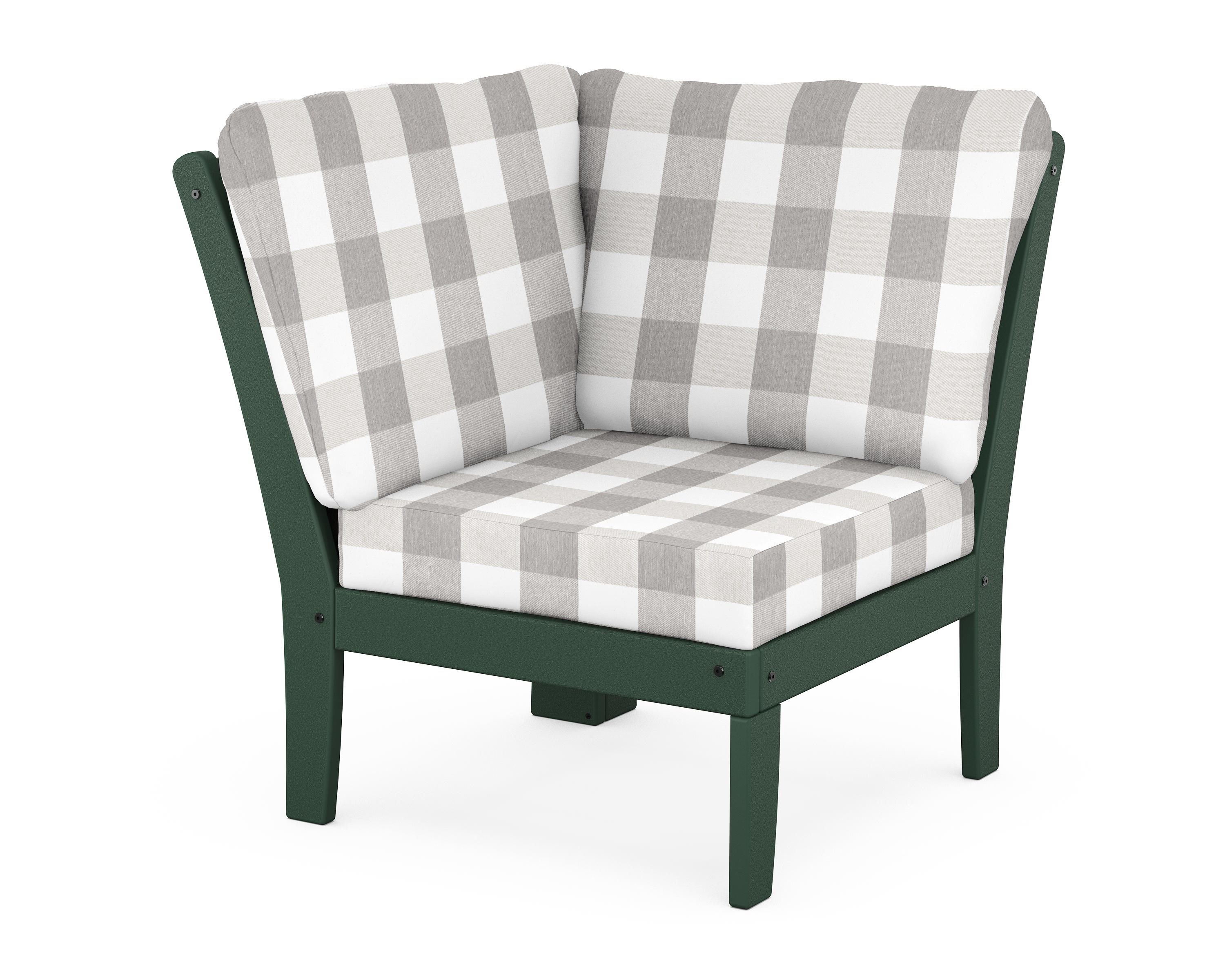 POLYWOOD® Braxton Modular Corner Chair in Green / Buffalo Plaid Grey Mist