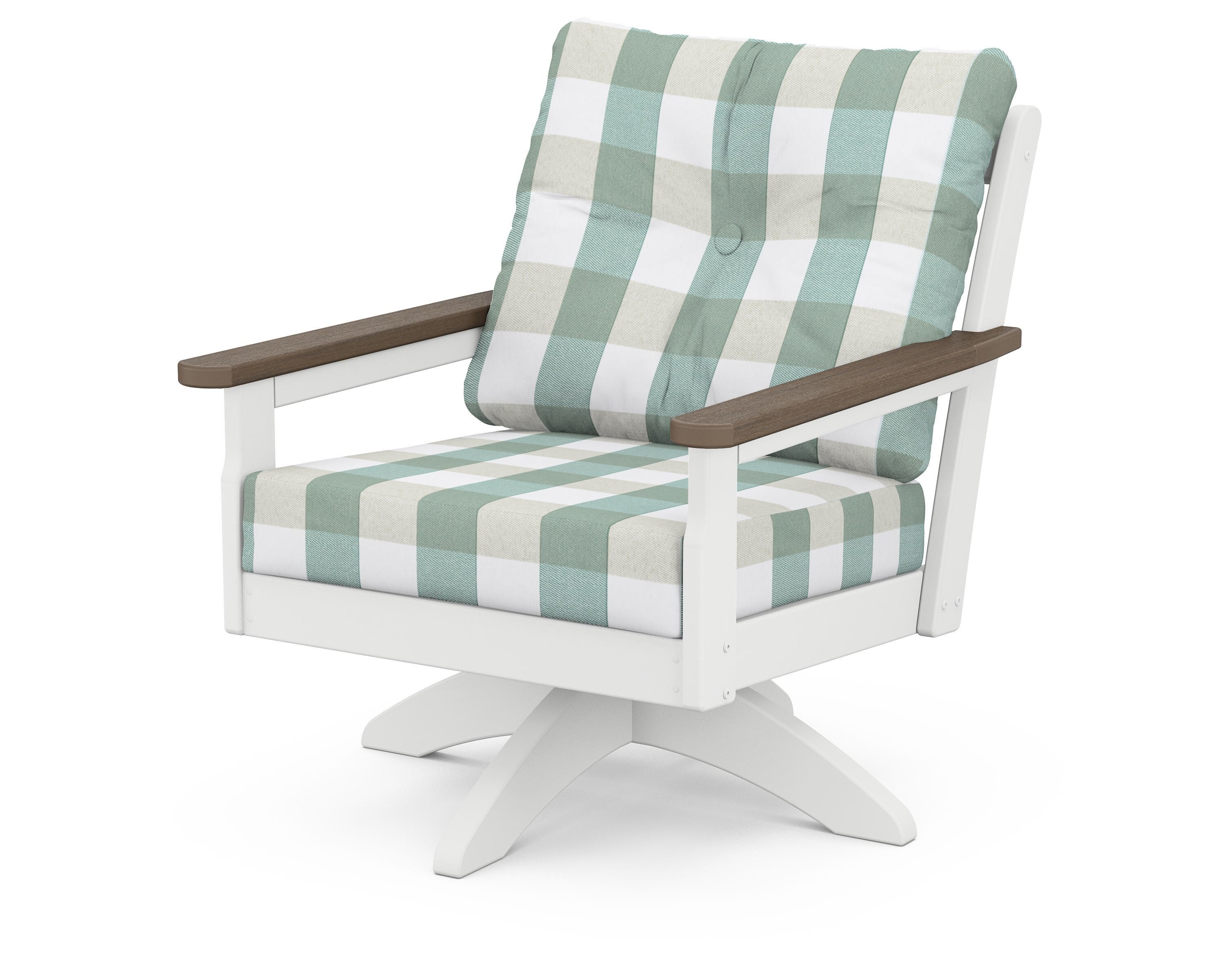 POLYWOOD® Vineyard Deep Seating Swivel Chair in White / Kona / Buffalo Plaid Glacier Spa