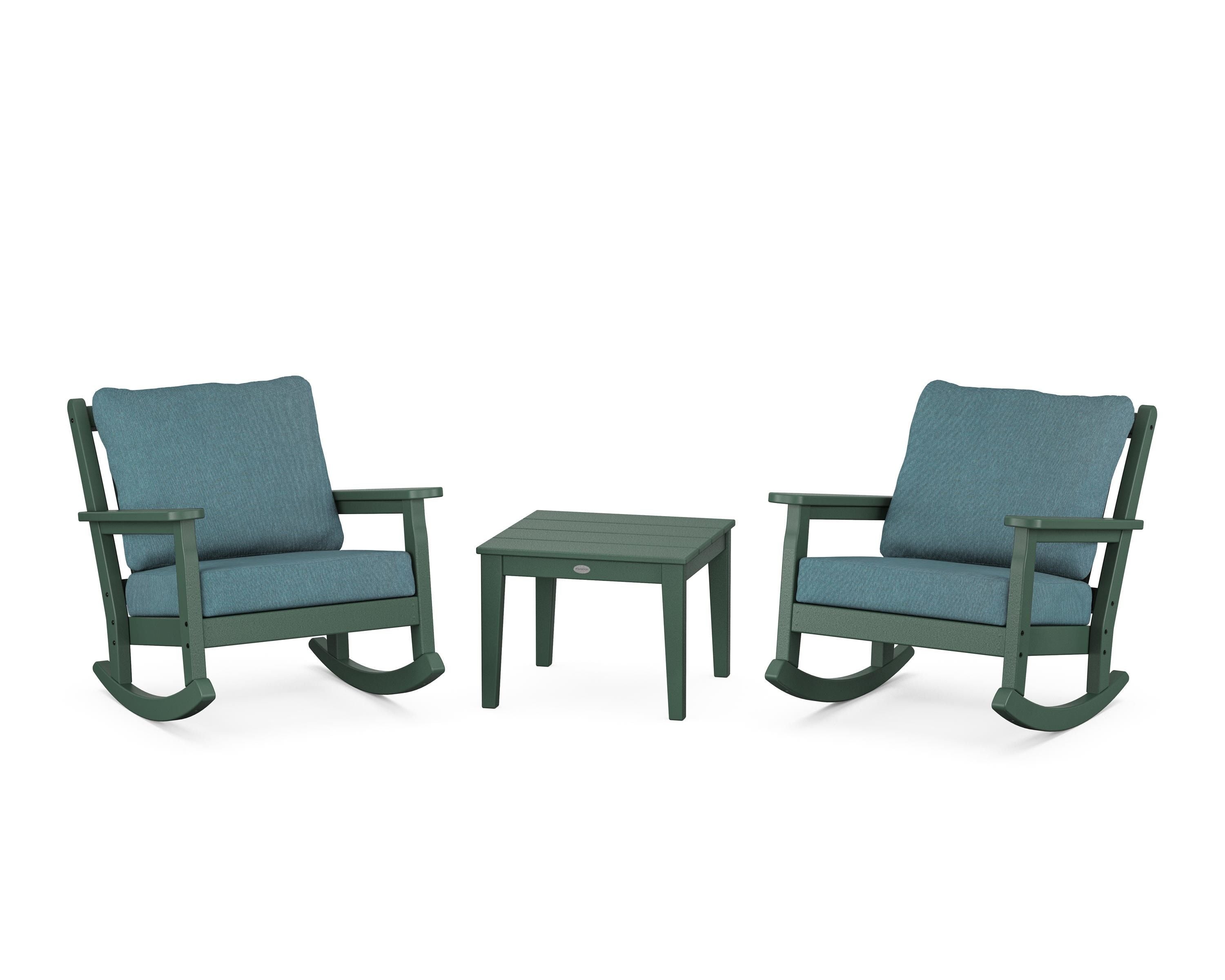 POLYWOOD® Chippendale 3-Piece Deep Seating Rocker Set in Green / Ocean Teal
