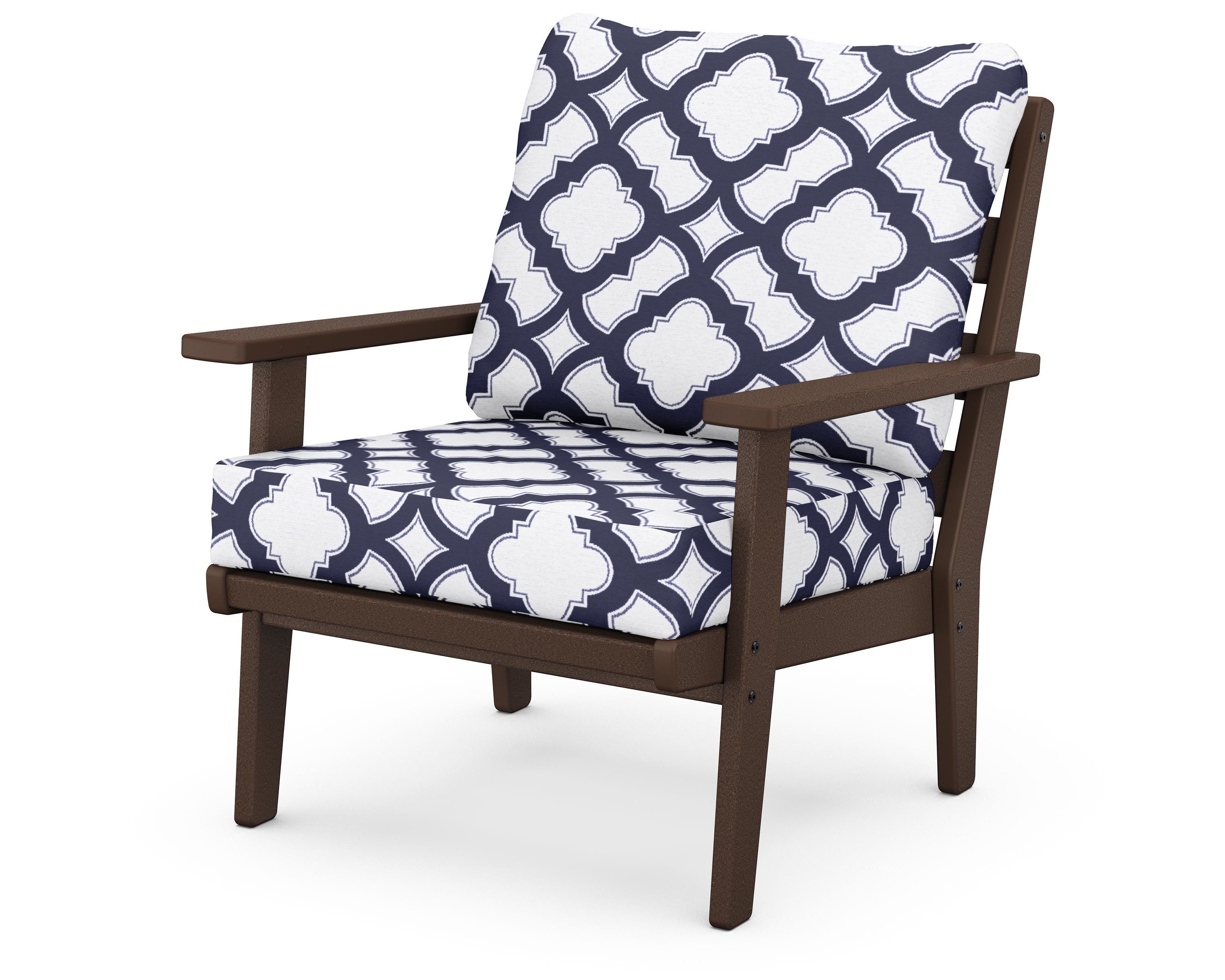 POLYWOOD® Grant Park Deep Seating Chair in Mahogany / Trellis Navy