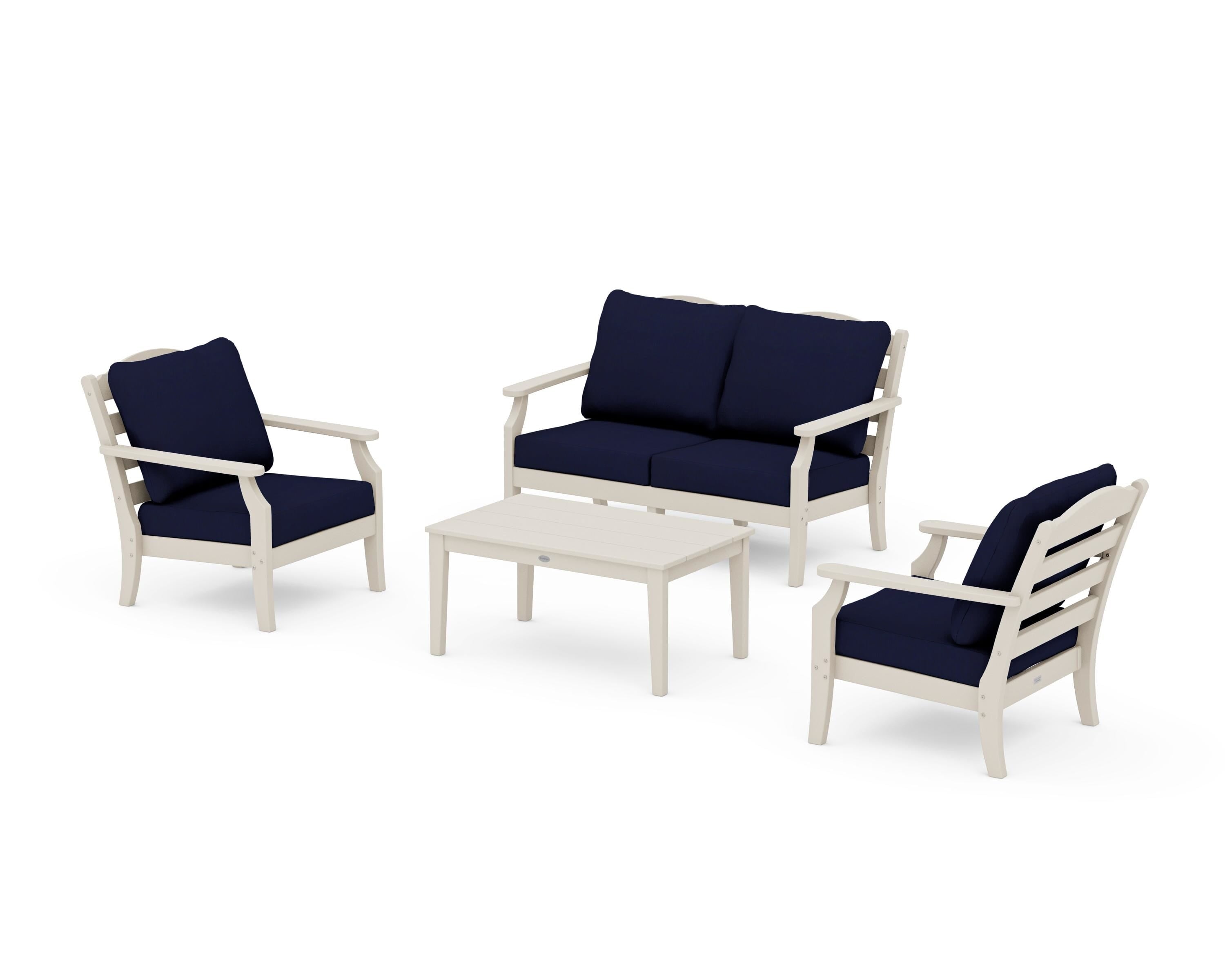 Draper James™ by POLYWOOD® Savannah 4-Piece Deep Seating Set with Loveseat in Sand / Navy