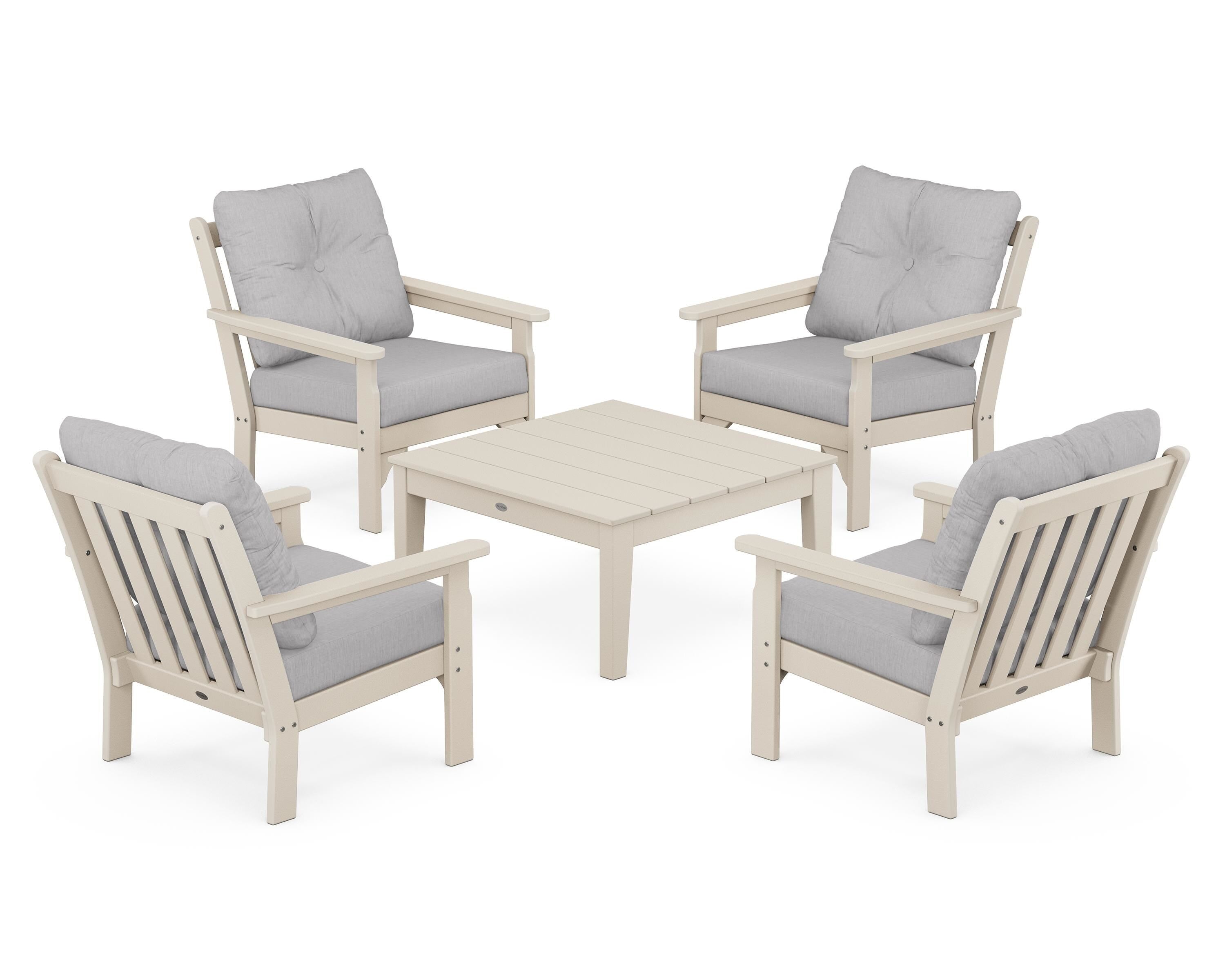 POLYWOOD® Vineyard 5-Piece Deep Seating Conversation Set in Sand / Granite