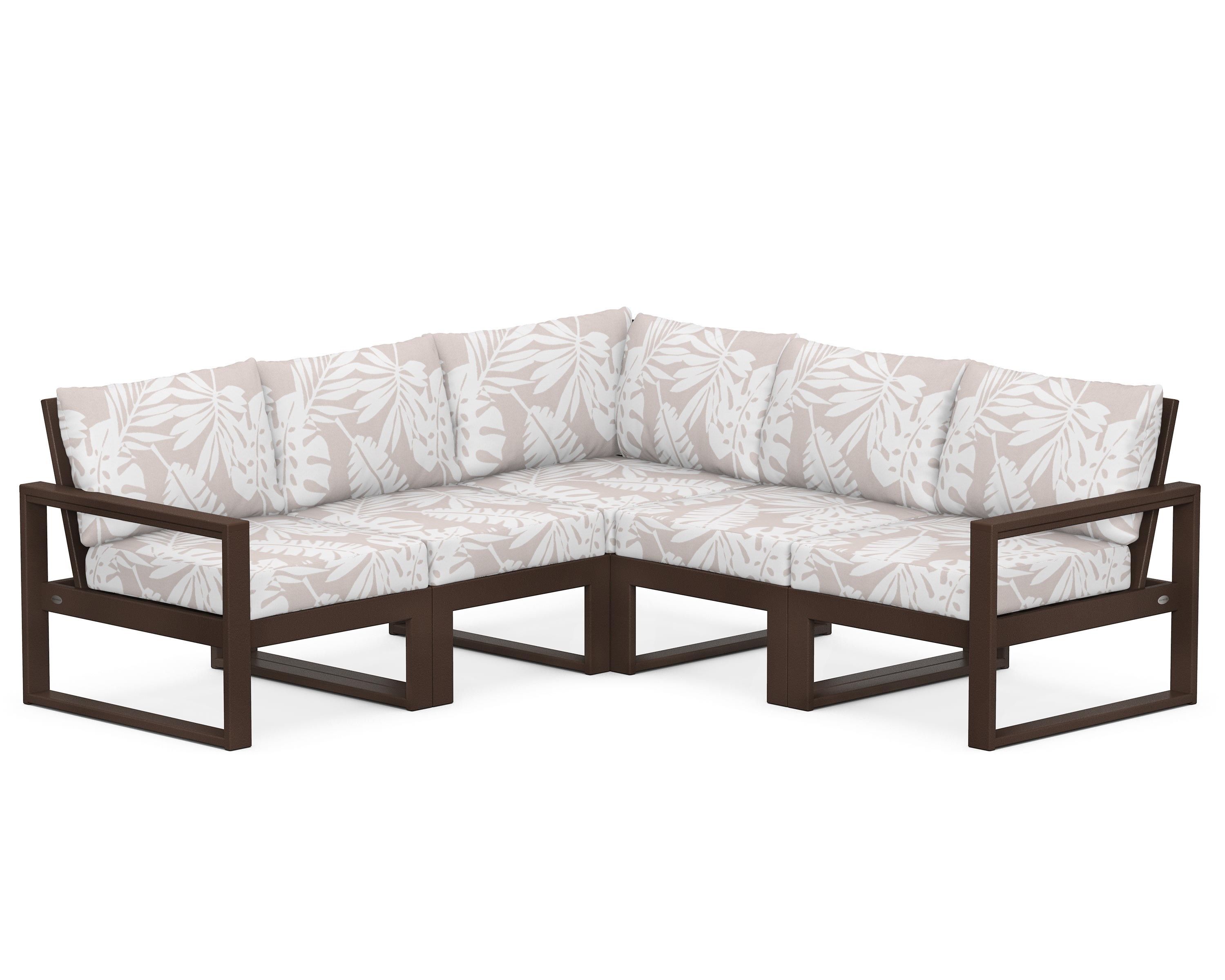 POLYWOOD® EDGE 5-Piece Modular Deep Seating Set in Mahogany / Leaf Dune Burlap