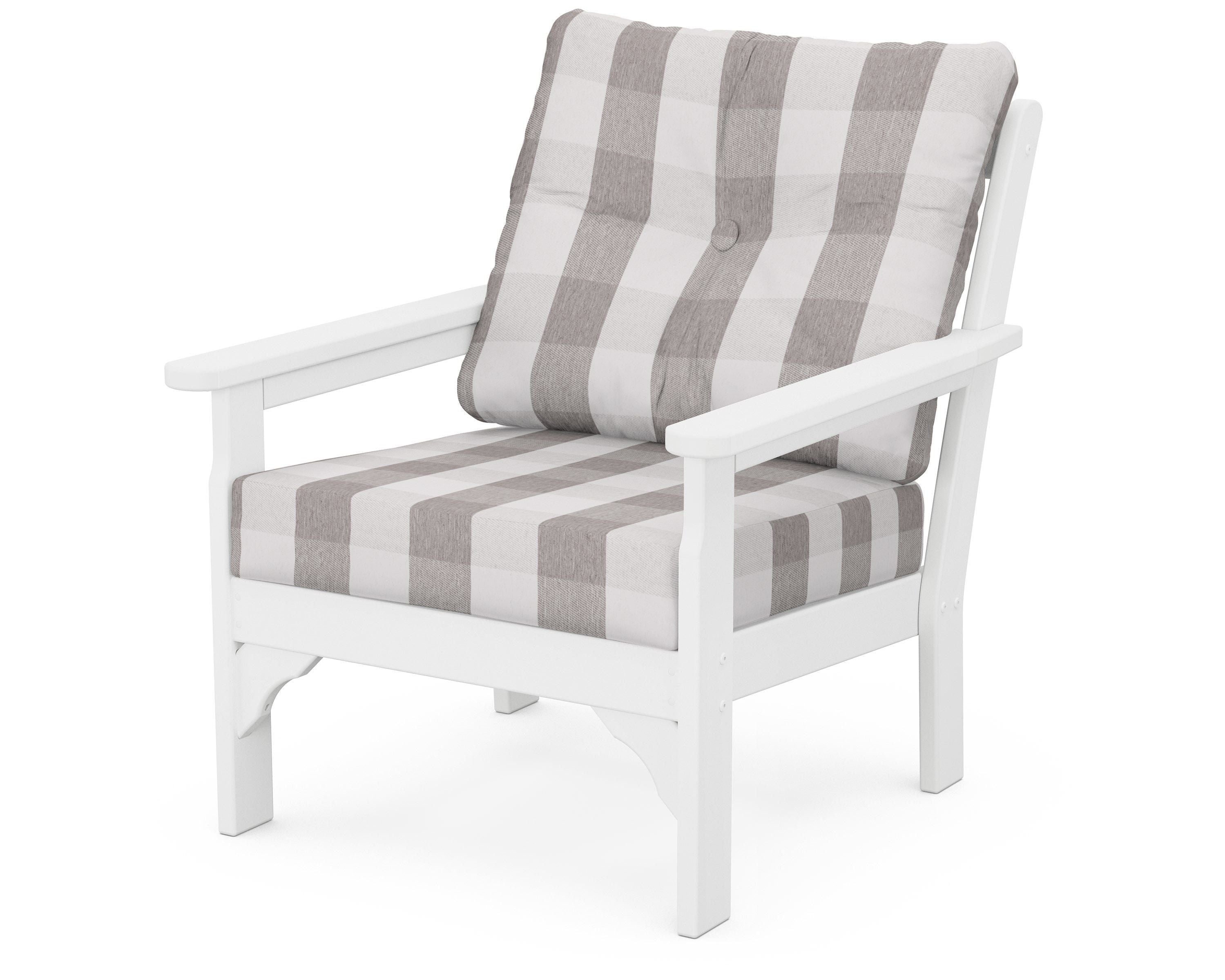 POLYWOOD® Vineyard Deep Seating Chair in White / Buffalo Plaid Grey Mist