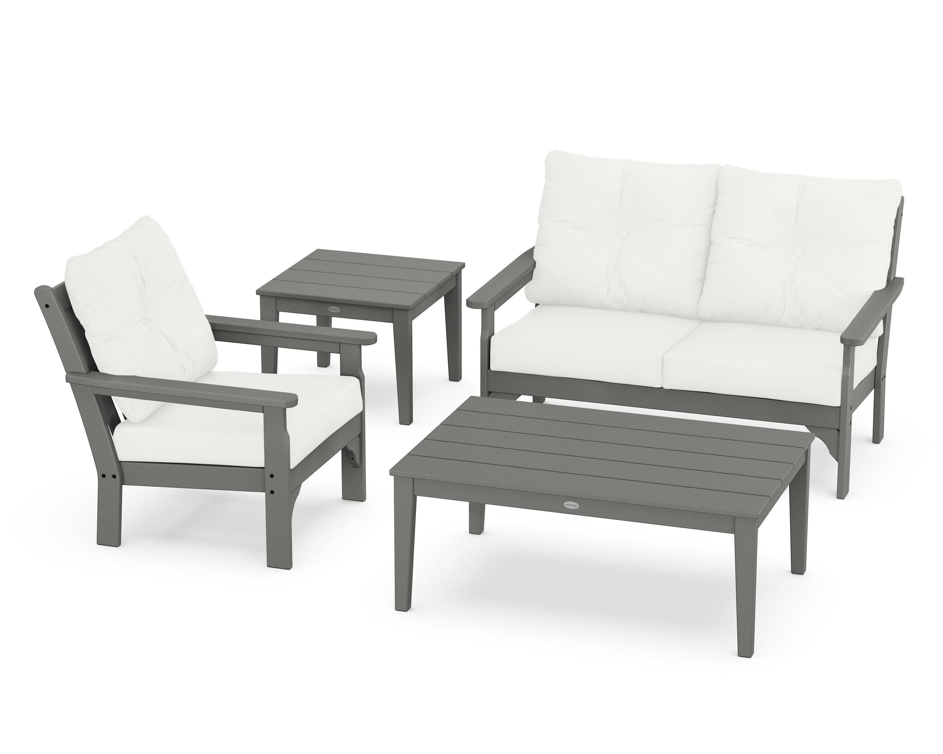 POLYWOOD® Vineyard 4-Piece Deep Seating Set in Slate Grey / Natural Linen