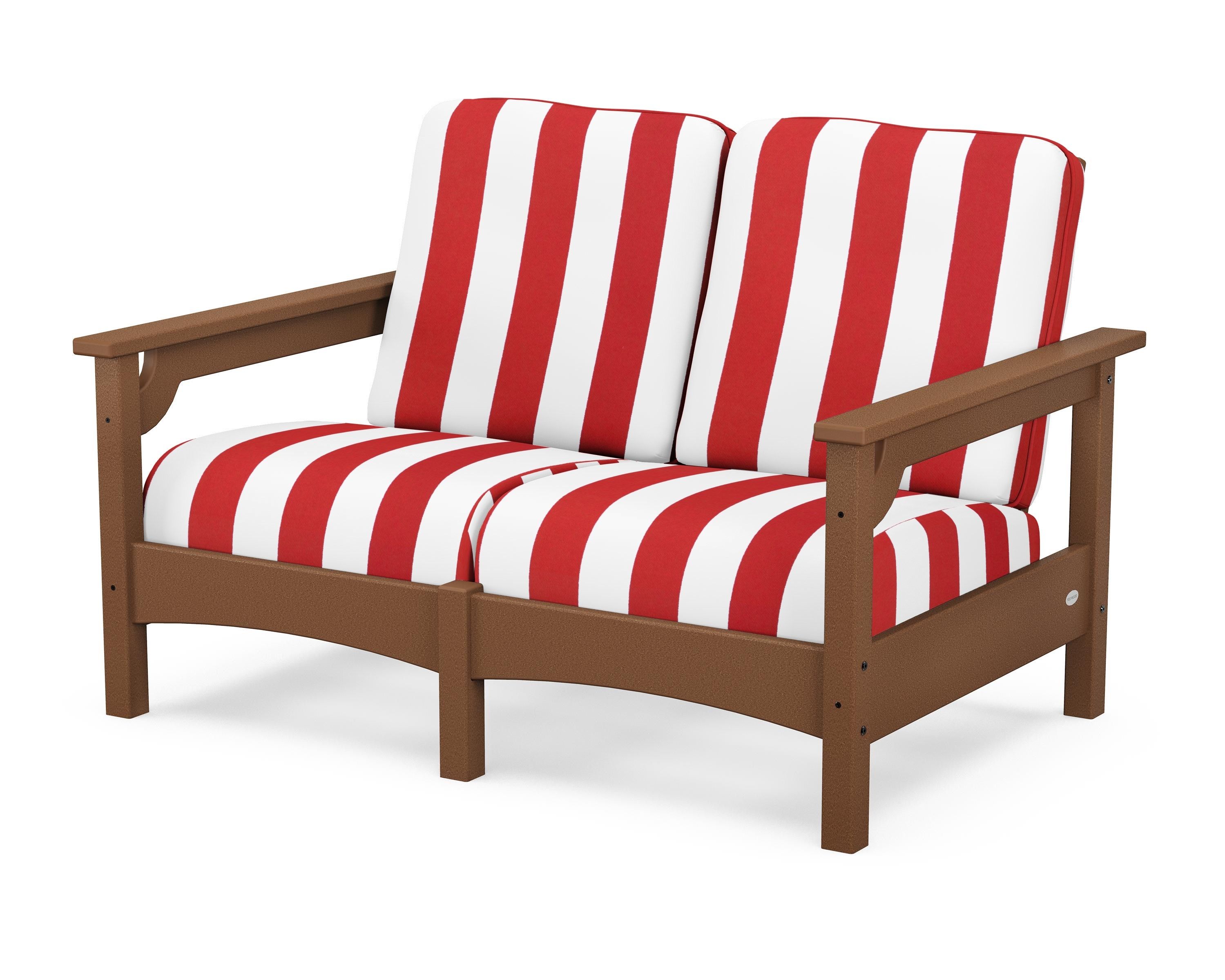 POLYWOOD® Club Loveseat in Teak / Cabana Stripe Crimson