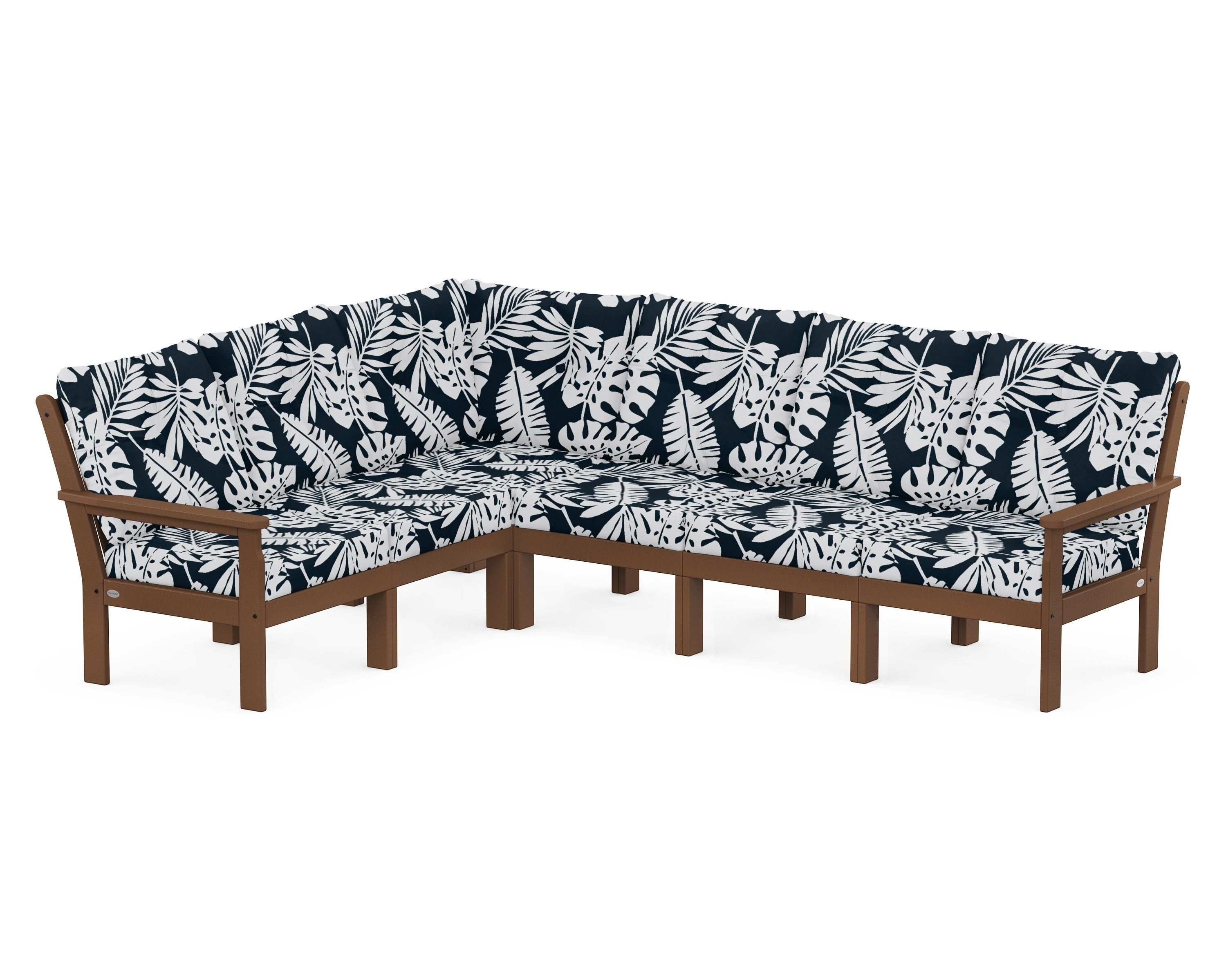 POLYWOOD® Vineyard 6-Piece Sectional in Teak / Leaf Marine Indigo