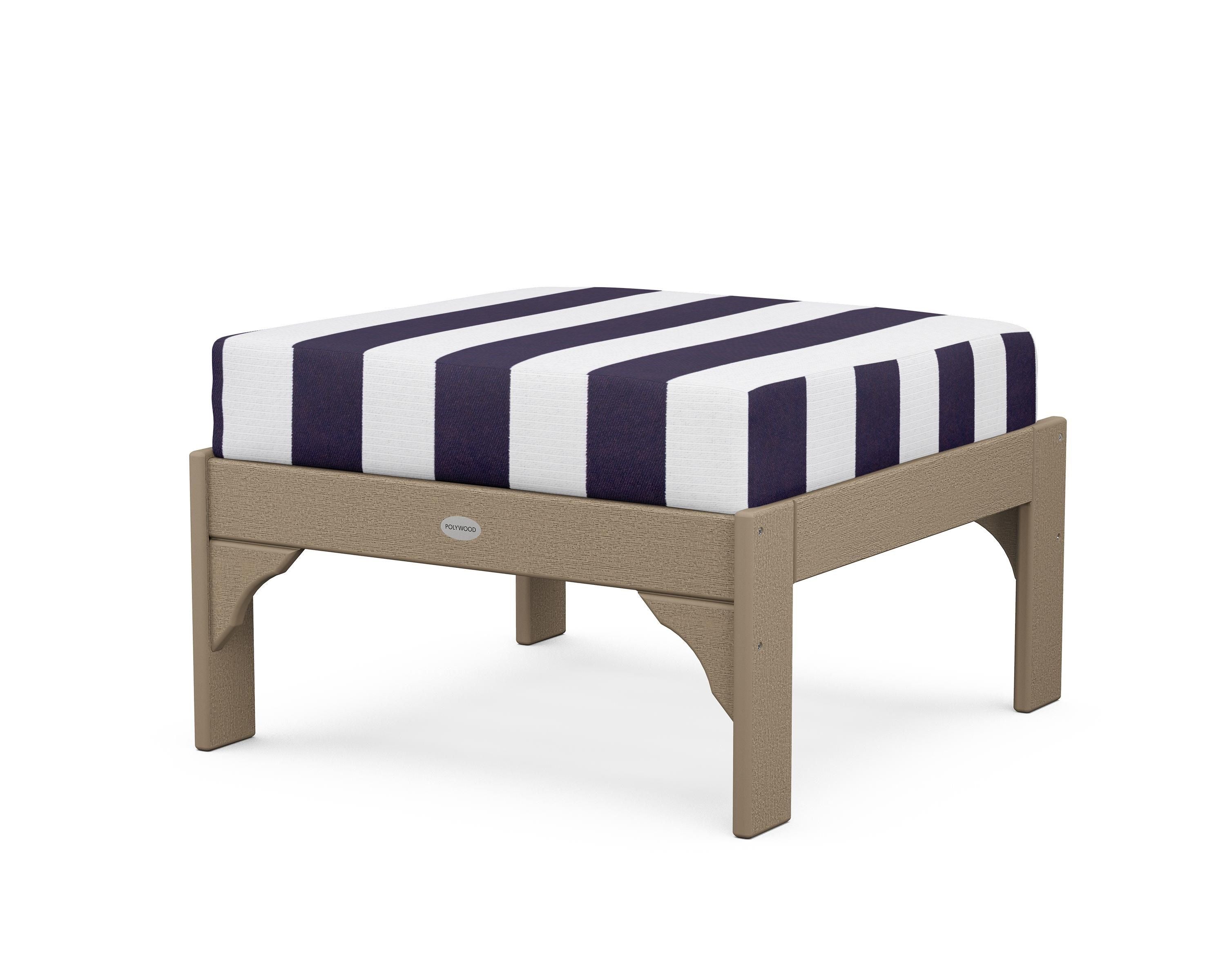 POLYWOOD® Vineyard Deep Seating Ottoman in Vintage Sahara / Cabana Stripe Navy