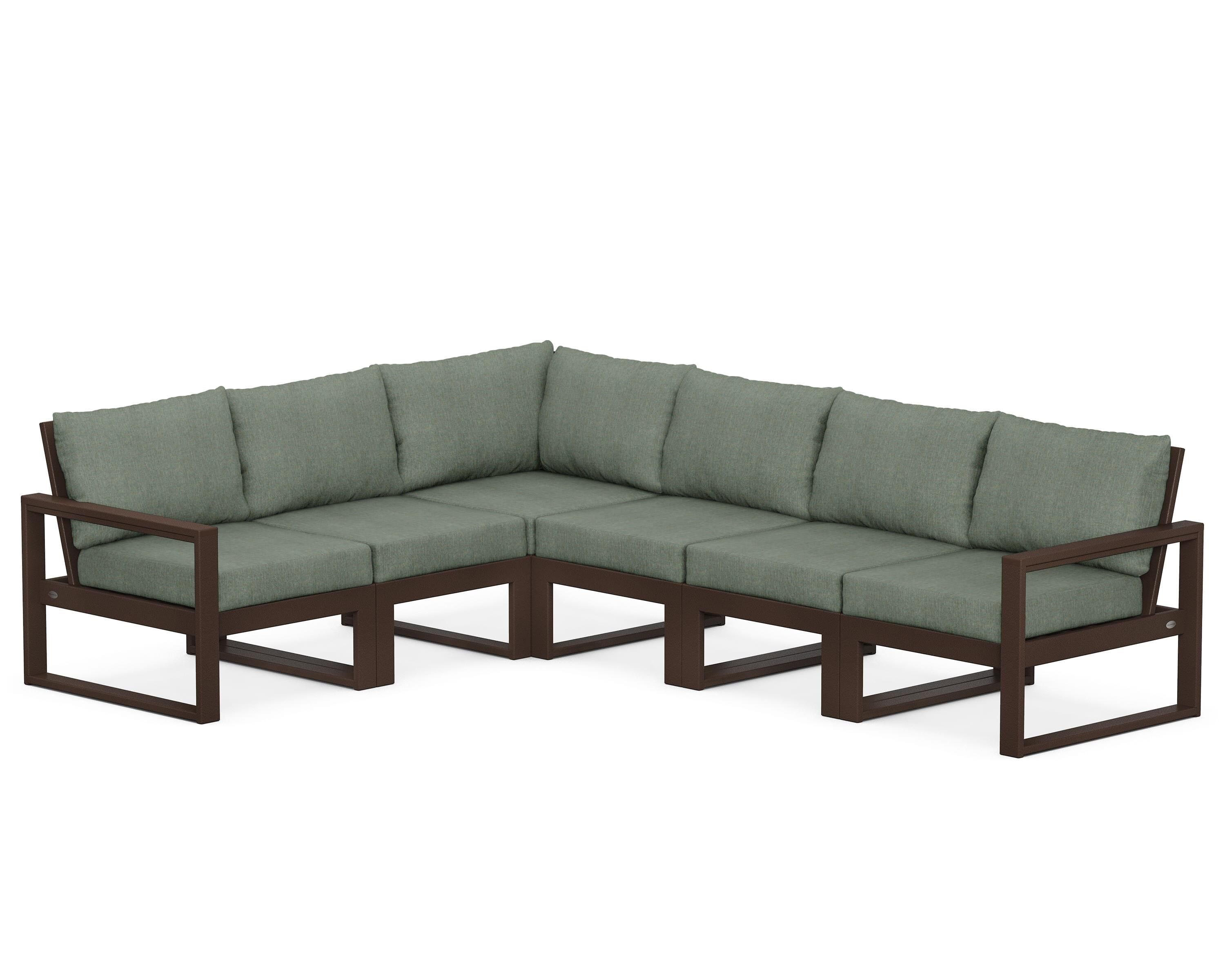 POLYWOOD® EDGE 6-Piece Modular Deep Seating Set in Mahogany / Cast Sage