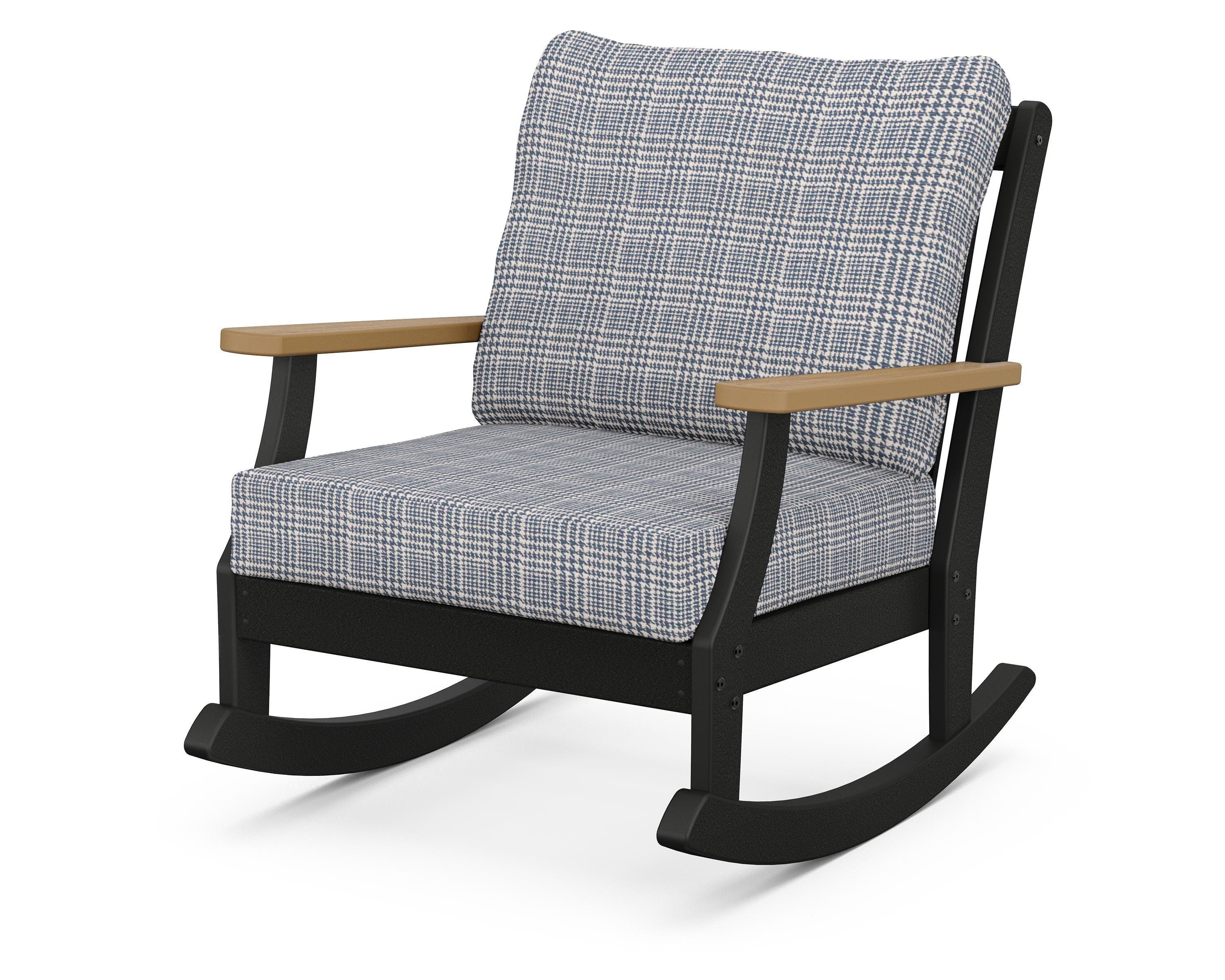 POLYWOOD® Braxton Deep Seating Rocking Chair in Black / Natural / Houndstooth Sky Blue