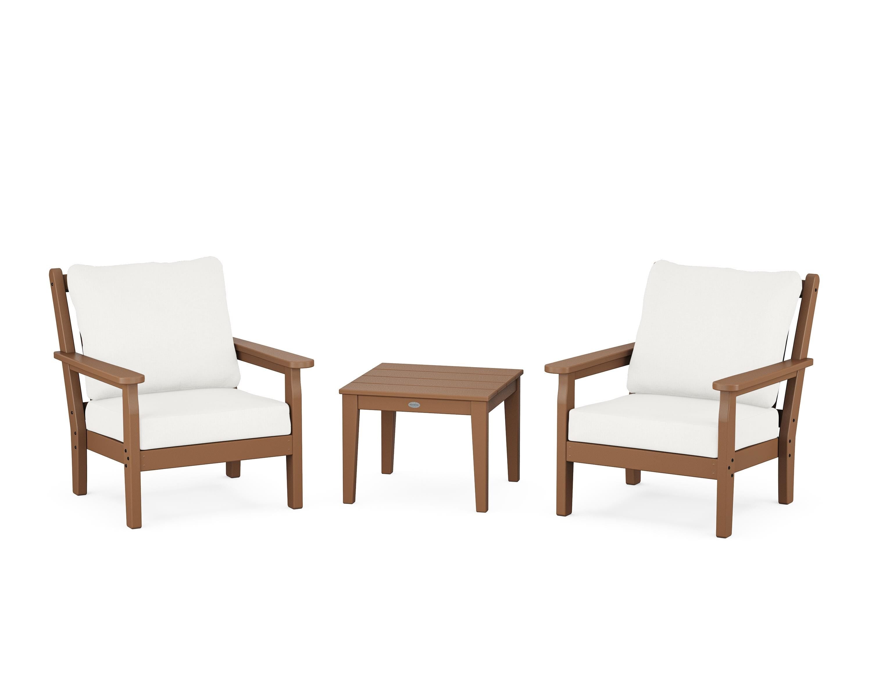POLYWOOD® Chippendale 3-Piece Deep Seating Set in Teak / Natural Linen