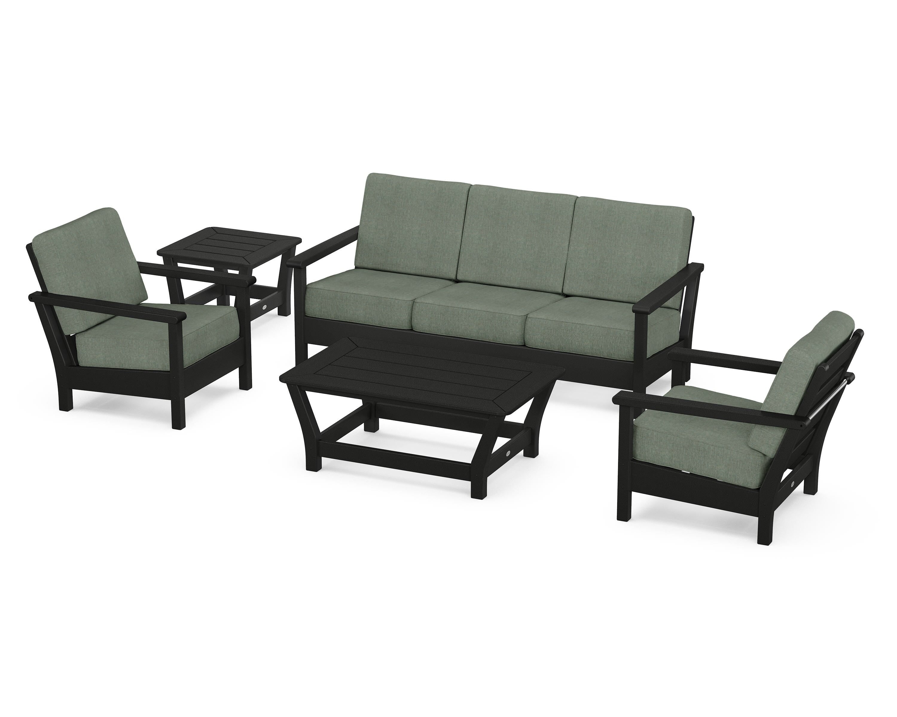 POLYWOOD® Harbour 5-Piece Deep Seating Set in Black / Cast Sage