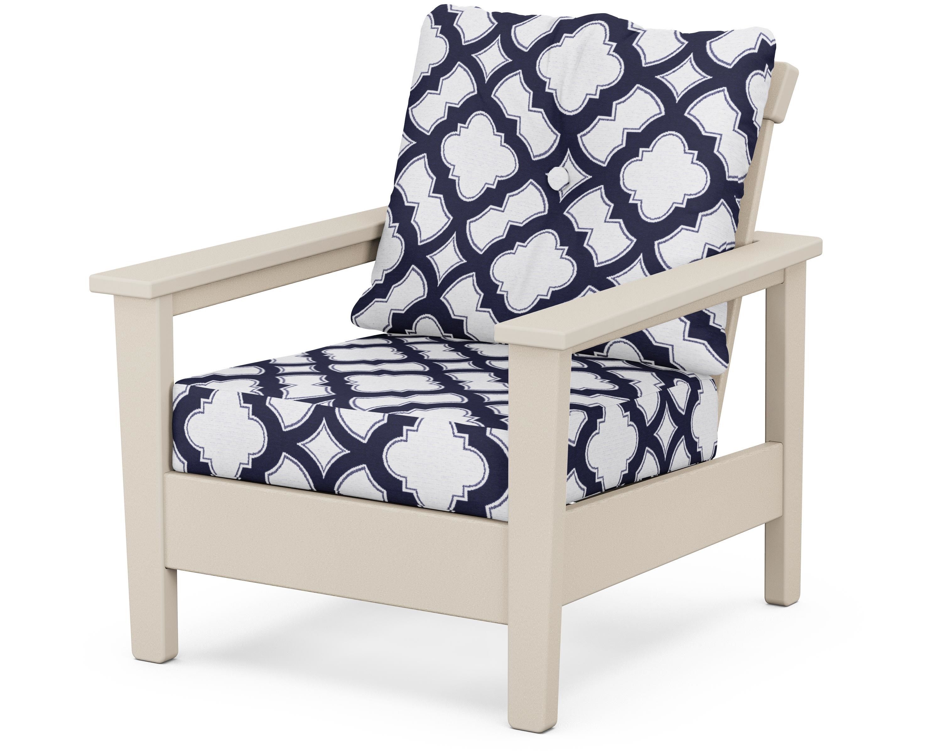 POLYWOOD® Prescott Deep Seating Chair in Sand / Trellis Navy