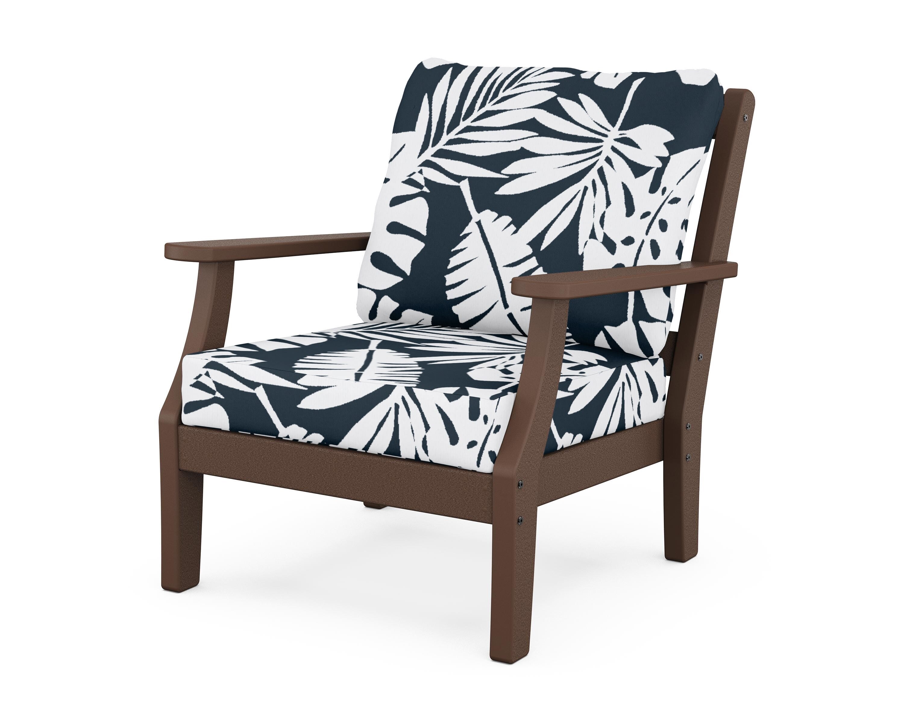 Martha Stewart by POLYWOOD® Chinoiserie Deep Seating Chair in Mahogany / Leaf Marine Indigo