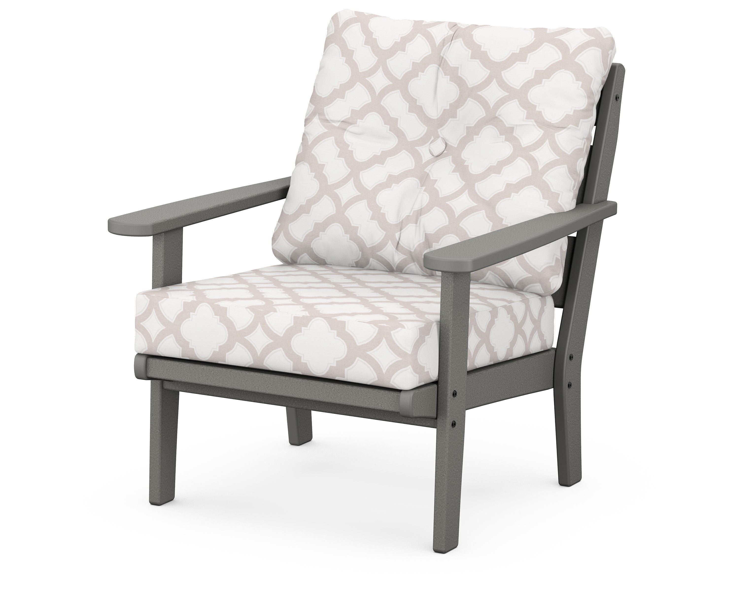 POLYWOOD® Lakeside Deep Seating Chair in Slate Grey / Trellis Dune Burlap