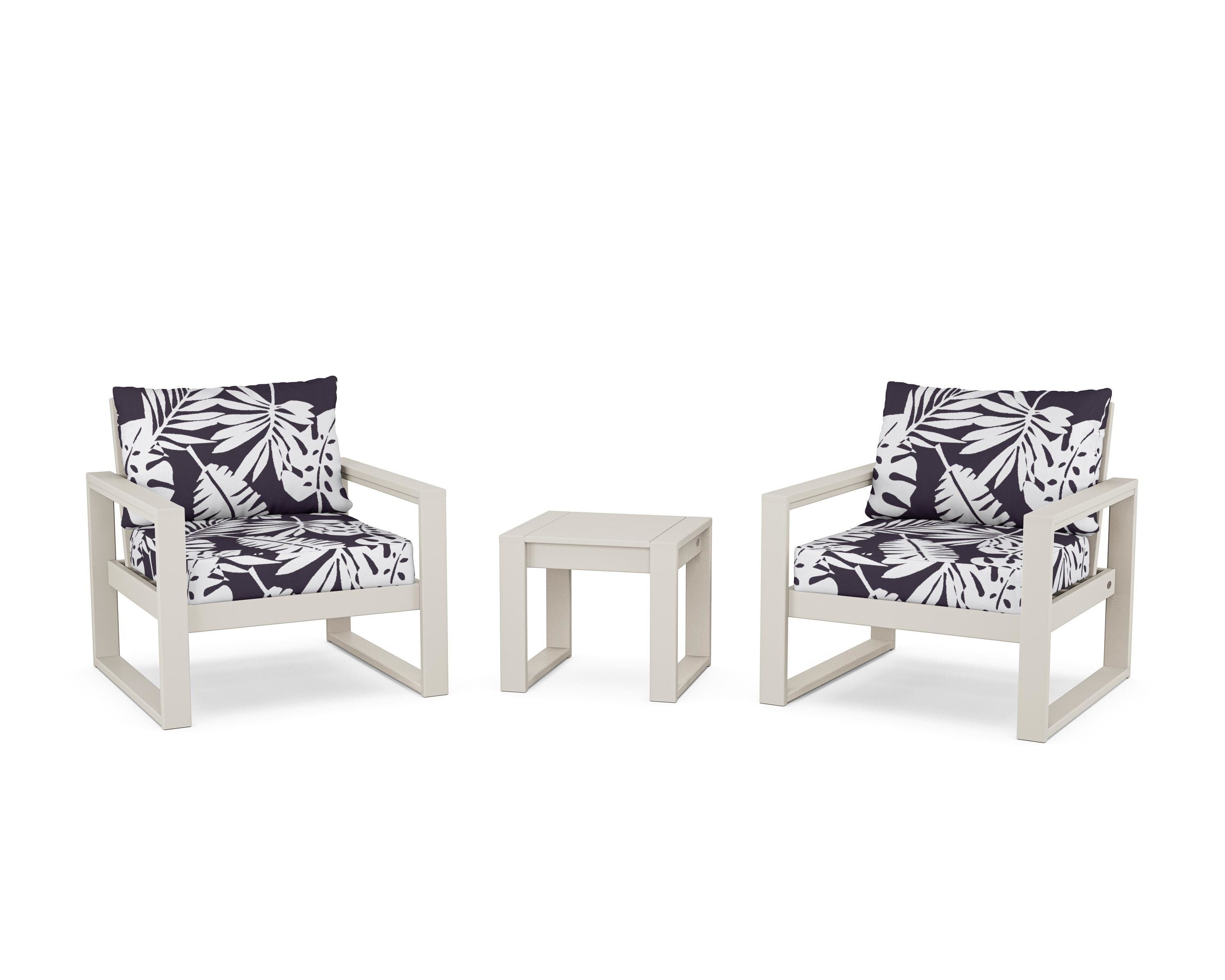 POLYWOOD® EDGE Sectional 3-Piece Deep Seating Set in Sand / Leaf Navy