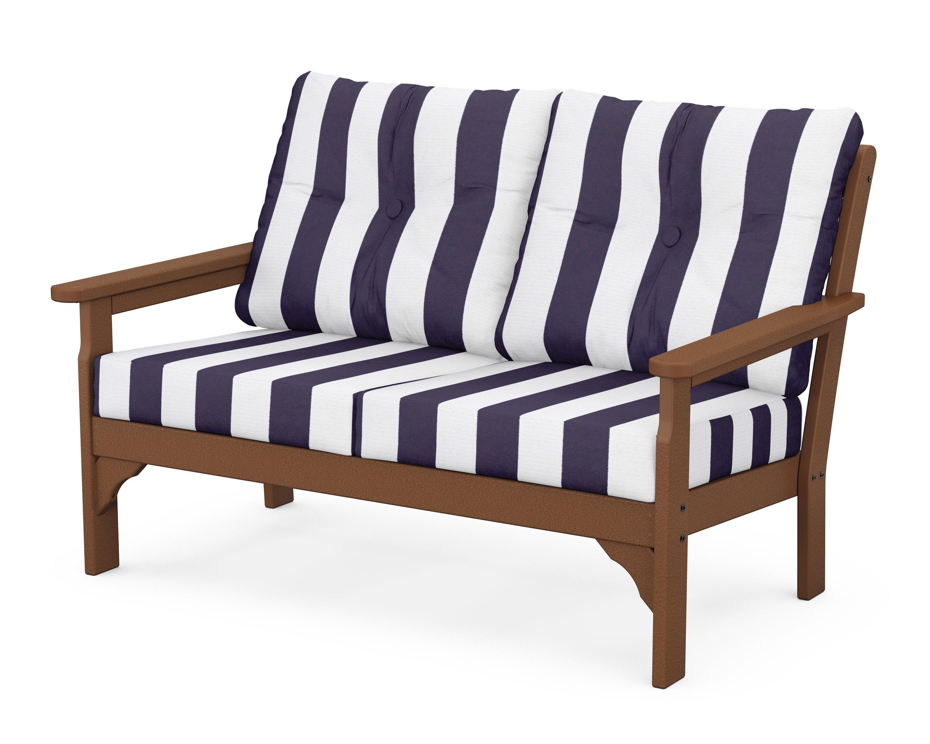 POLYWOOD® Vineyard Deep Seating Loveseat in Teak / Cabana Stripe Navy