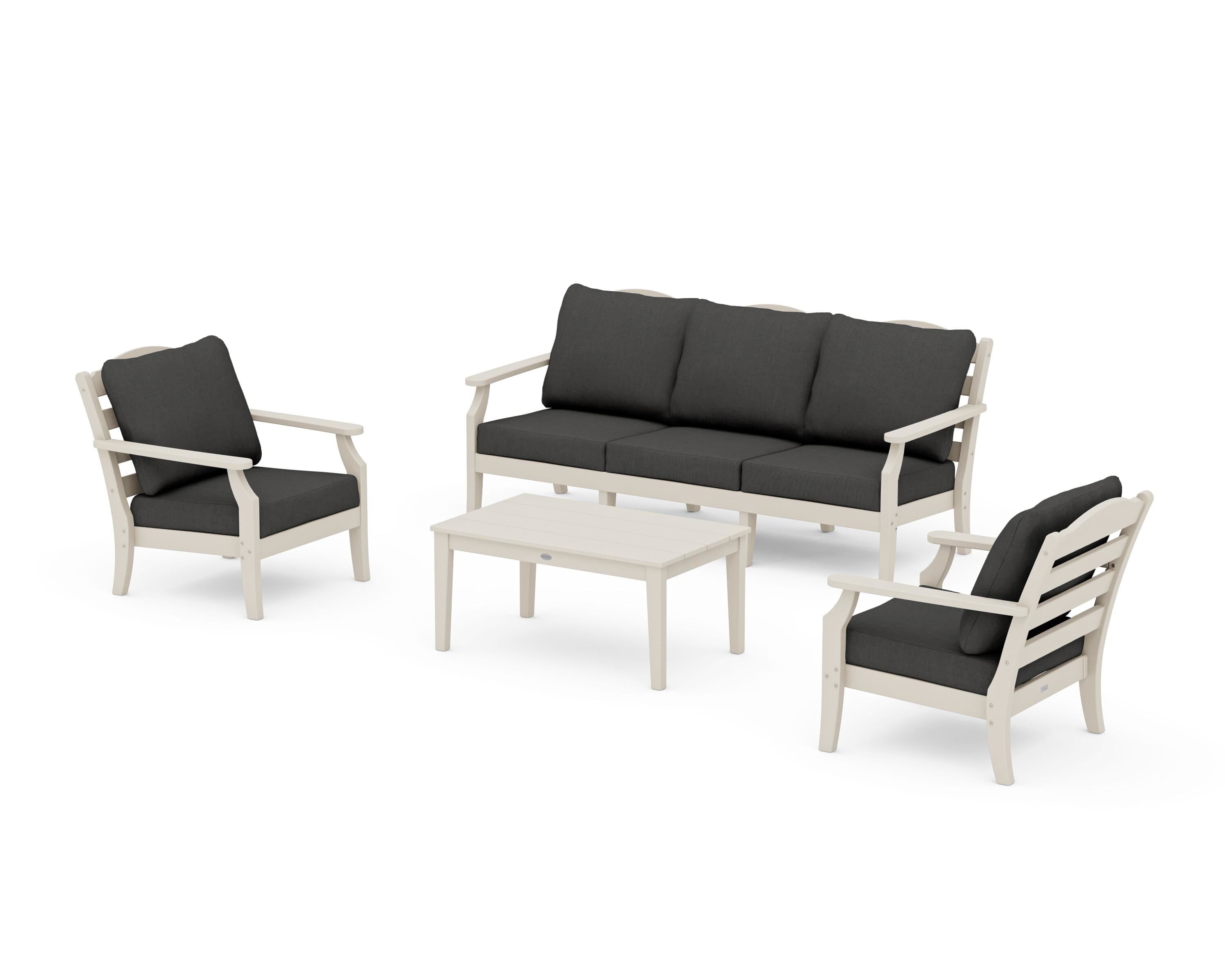 Draper James™ by POLYWOOD® Savannah 4-Piece Deep Seating Set with Sofa in Sand / Spectrum Carbon