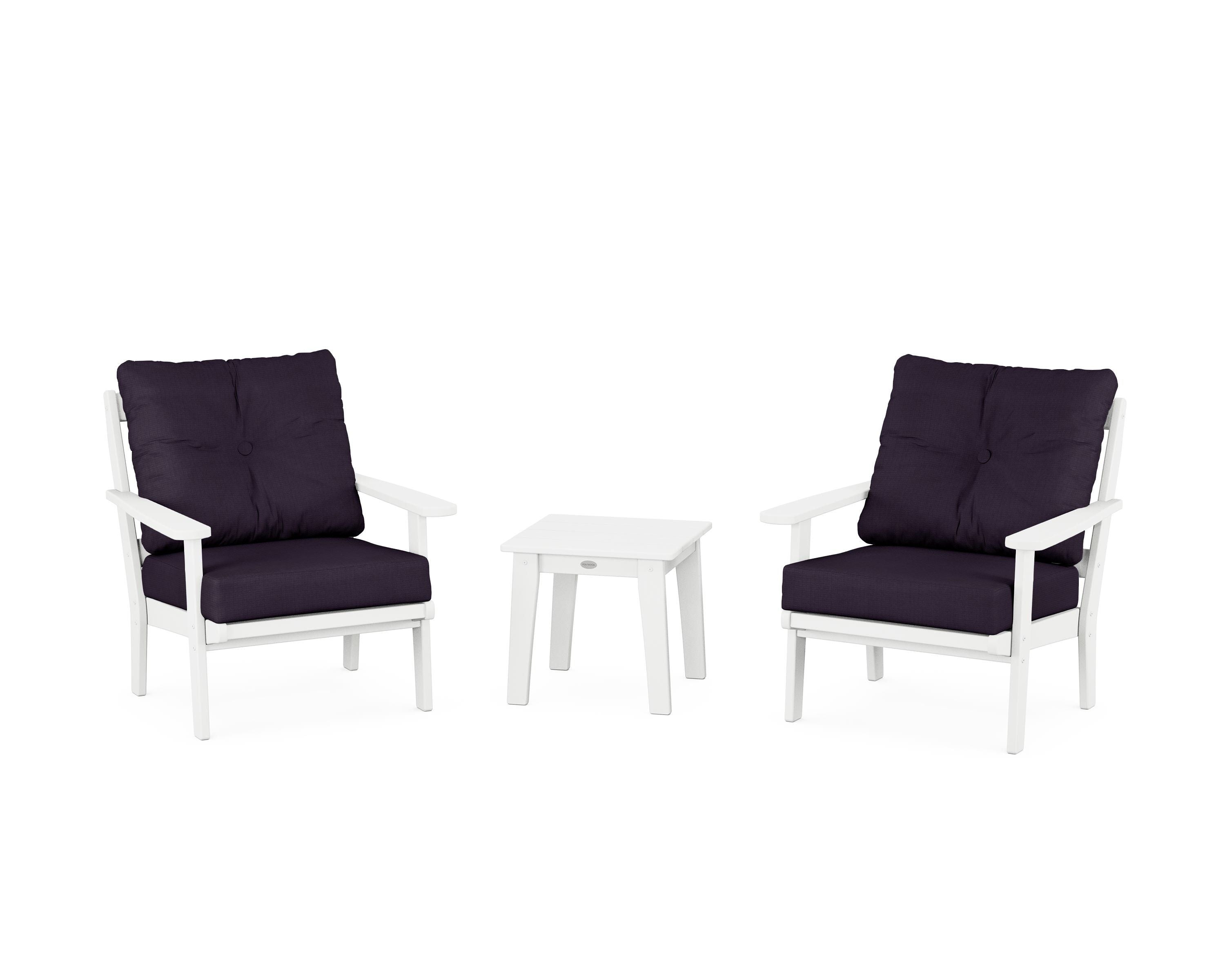 POLYWOOD® Mission 3-Piece Deep Seating Set in White / Navy Linen
