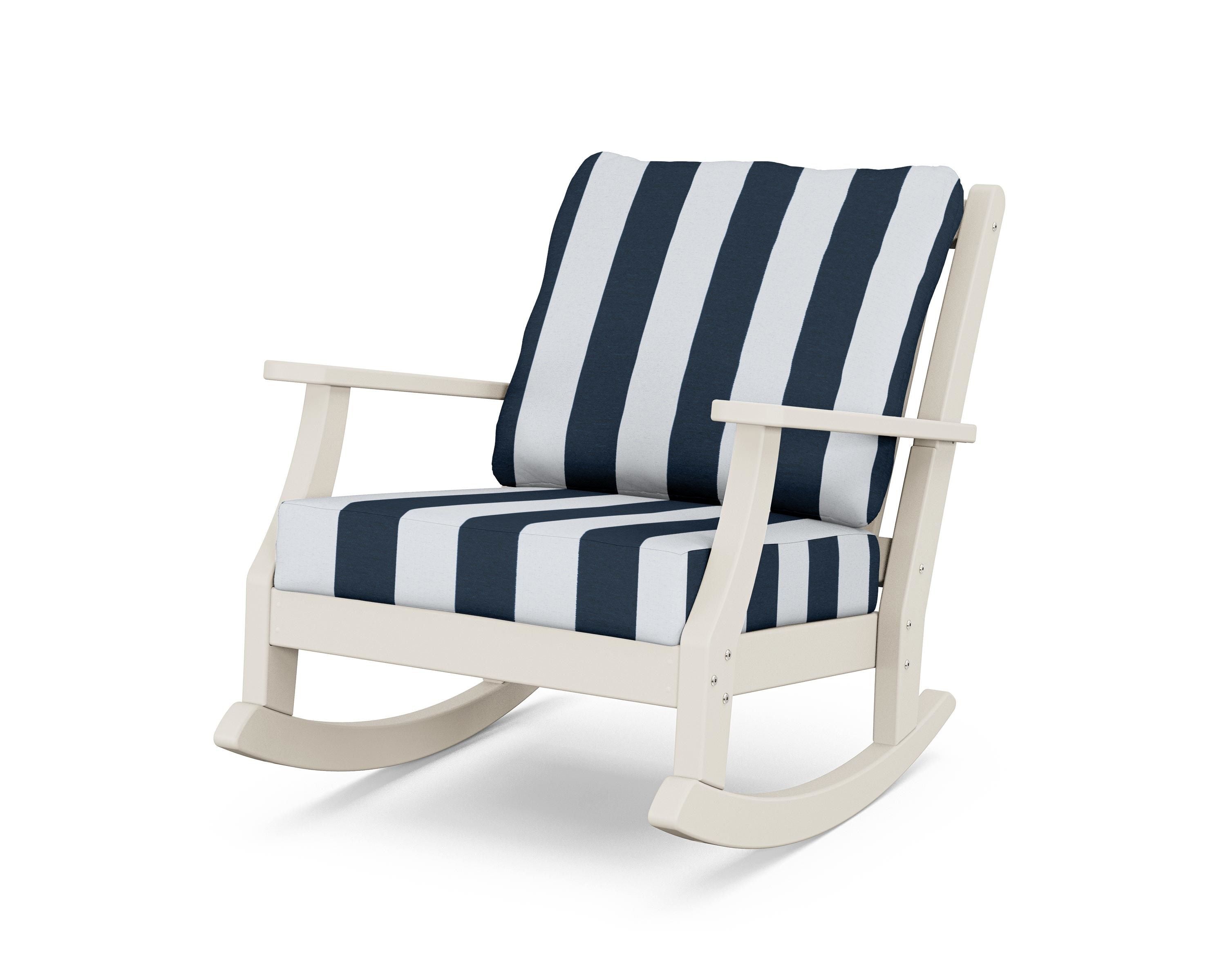 Country Living Wovendale Deep Seating Rocking Chair in Sand / Cabana Stripe Marine Indigo