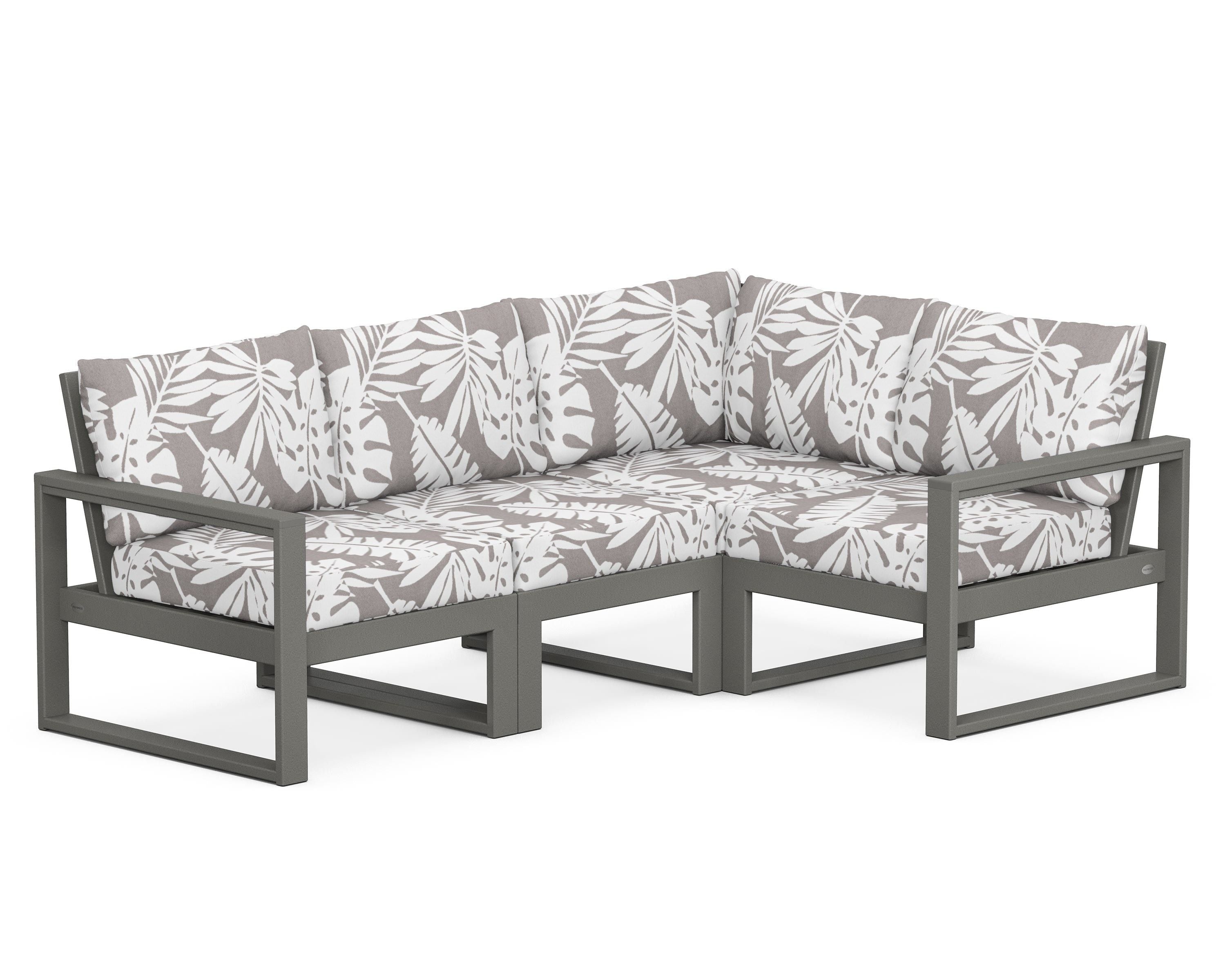 POLYWOOD® EDGE 4-Piece Modular Deep Seating Set in Slate Grey / Leaf Grey Mist