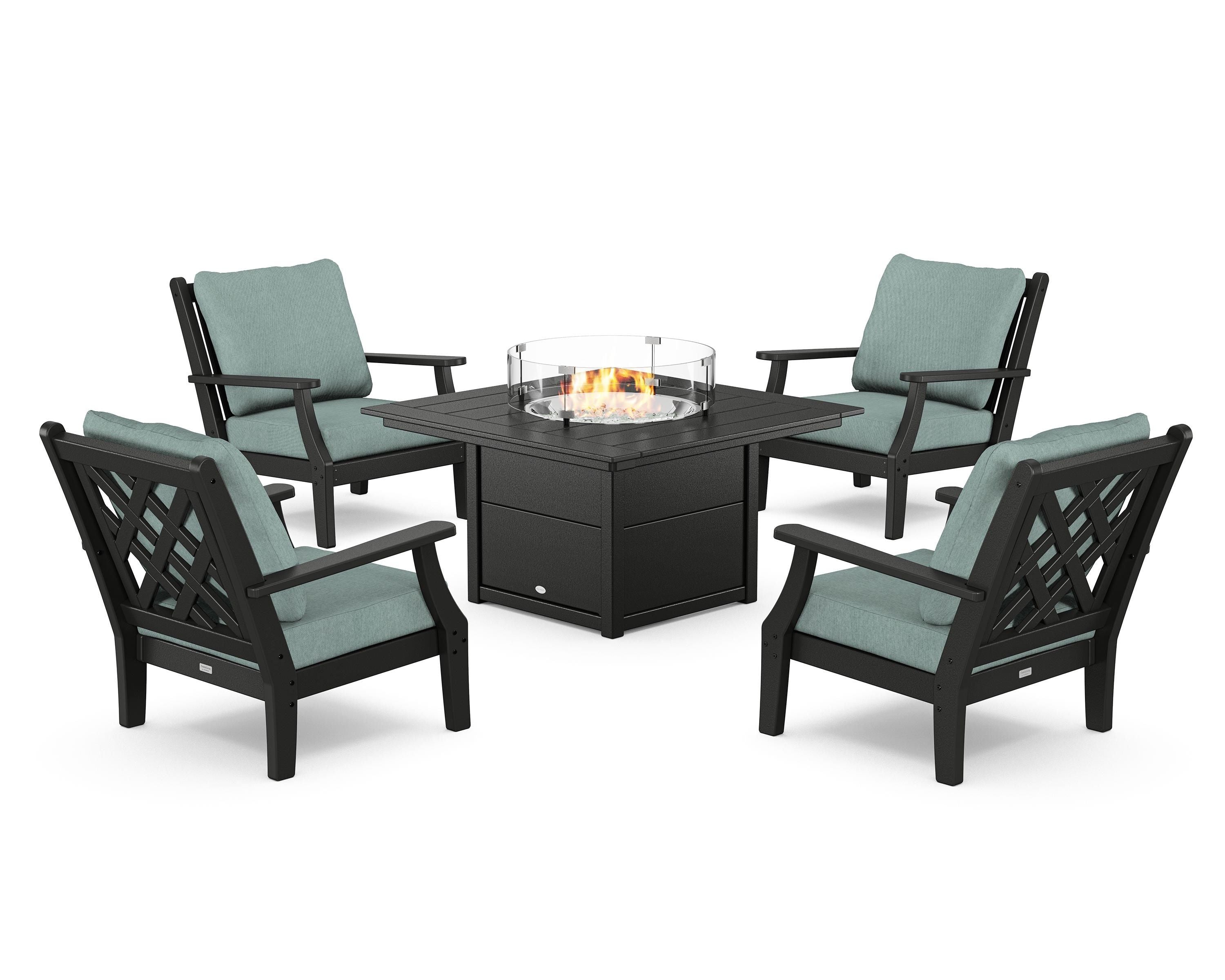 Country Living Wovendale 5-Piece Deep Seating Set with Fire Pit Table in Black / Glacier Spa