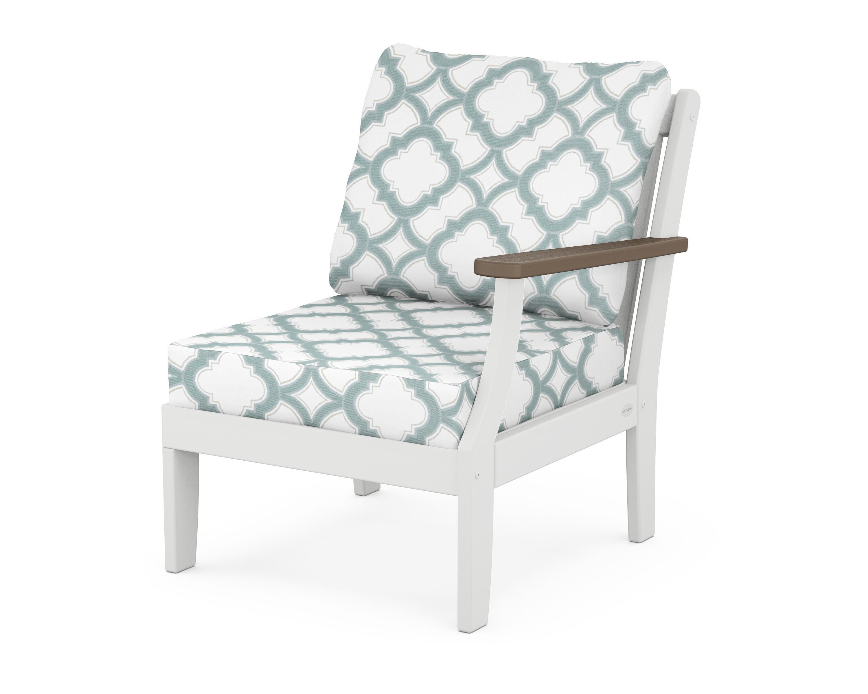 POLYWOOD® Braxton Modular Right Arm Chair in White / Kona / Trellis Glacier Spa