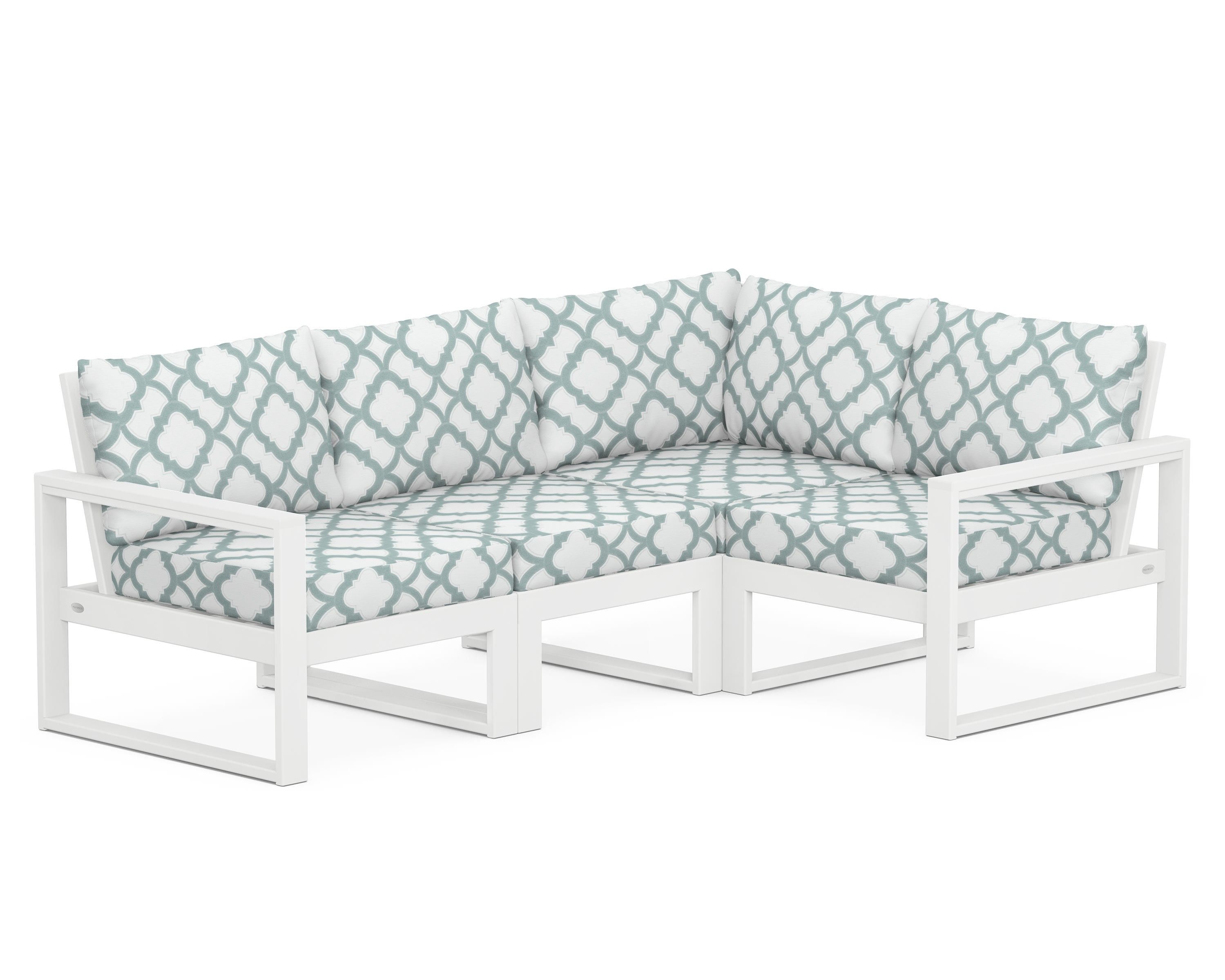 POLYWOOD® EDGE 4-Piece Modular Deep Seating Set in White / Trellis Glacier Spa