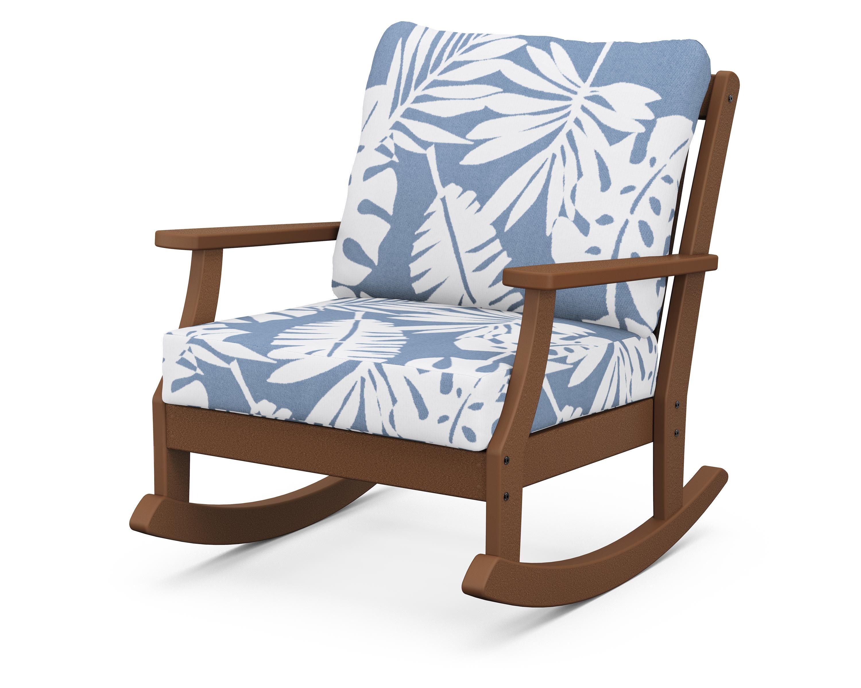 POLYWOOD® Braxton Deep Seating Rocking Chair in Teak / Leaf Sky Blue
