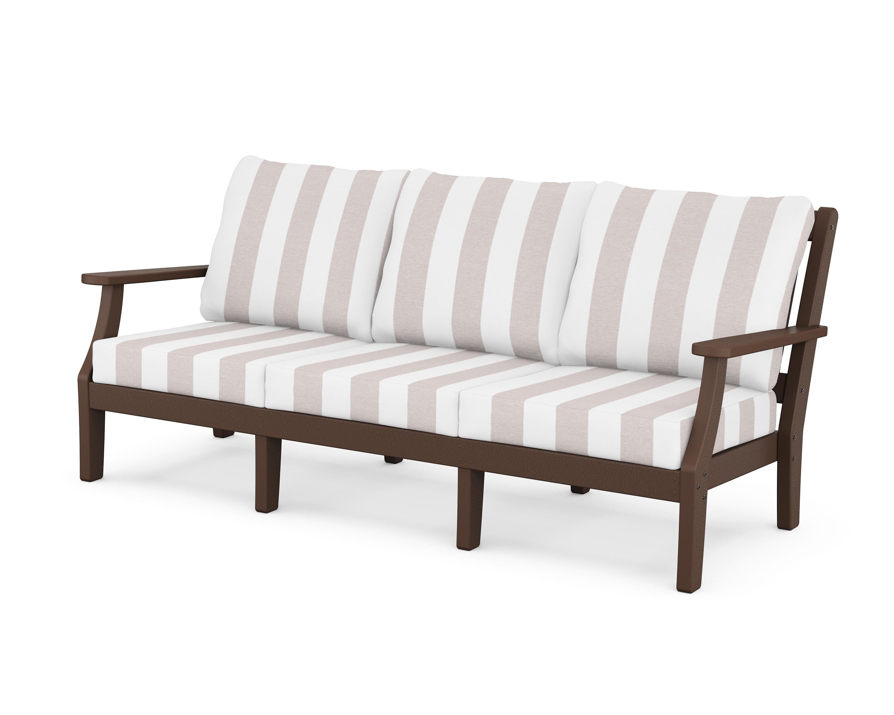 Martha Stewart by POLYWOOD® Chinoiserie Deep Seating Sofa in Mahogany / Cabana Stripe Dune Burlap