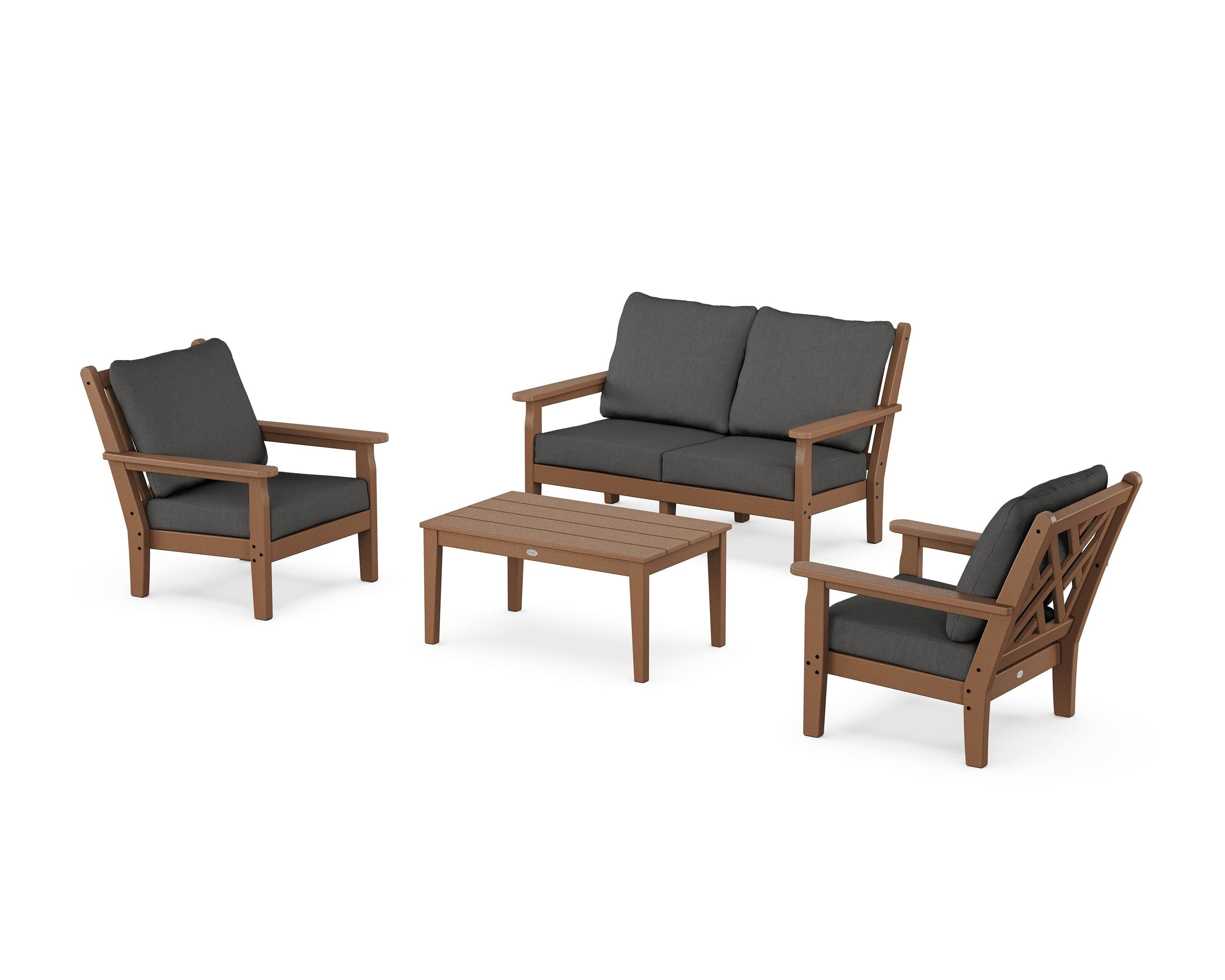 POLYWOOD® Chippendale 4-Piece Deep Seating Set with Loveseat in Teak / Spectrum Carbon