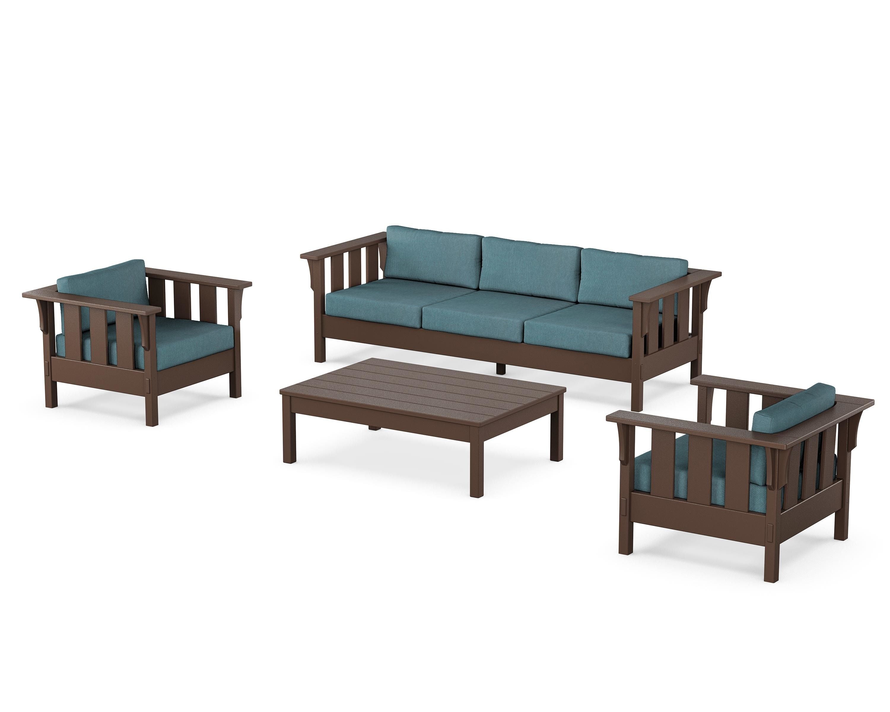 Martha Stewart by POLYWOOD® Acadia 4-Piece Deep Seating Set with Sofa in Mahogany / Ocean Teal