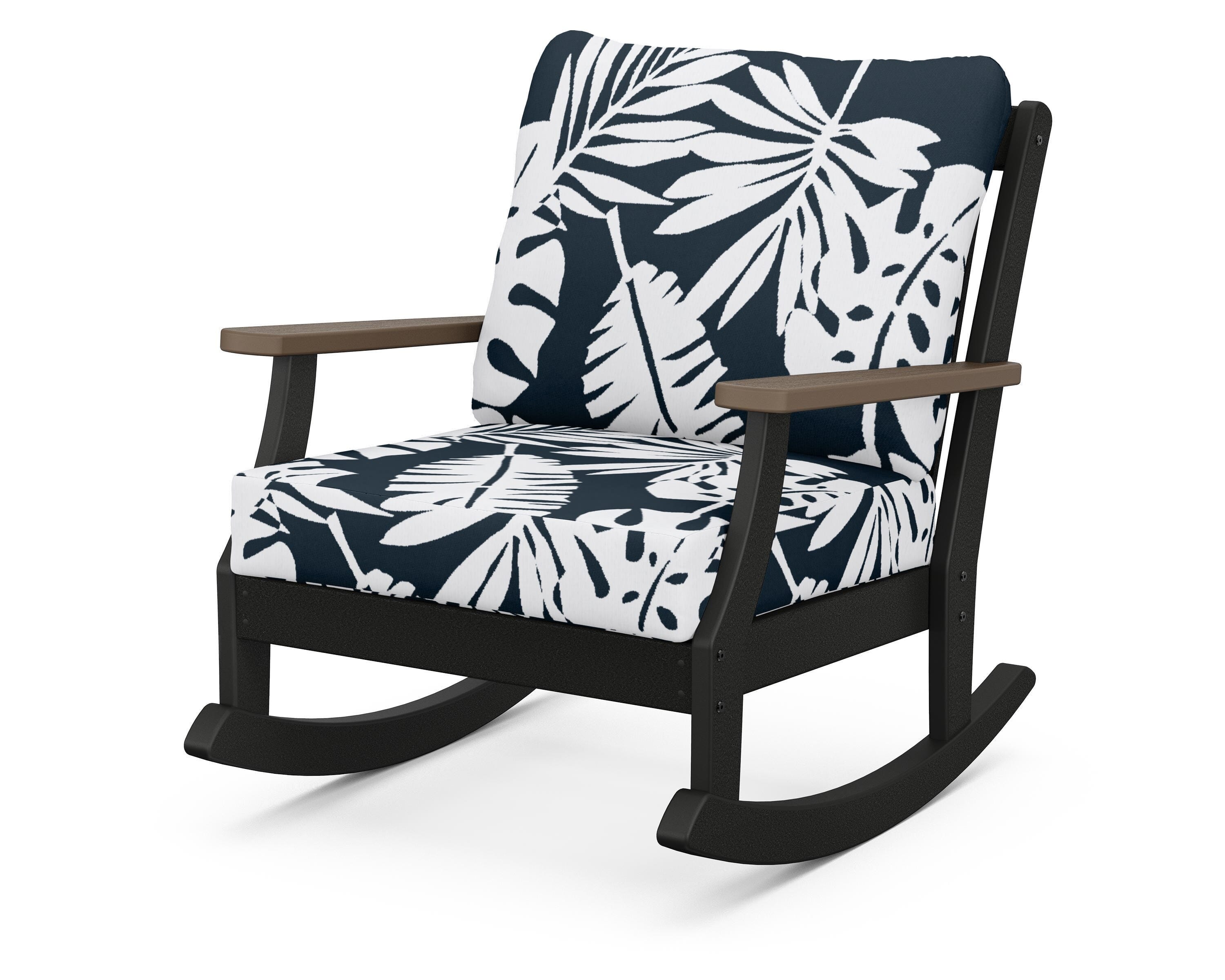 POLYWOOD® Braxton Deep Seating Rocking Chair in Black / Kona / Leaf Marine Indigo