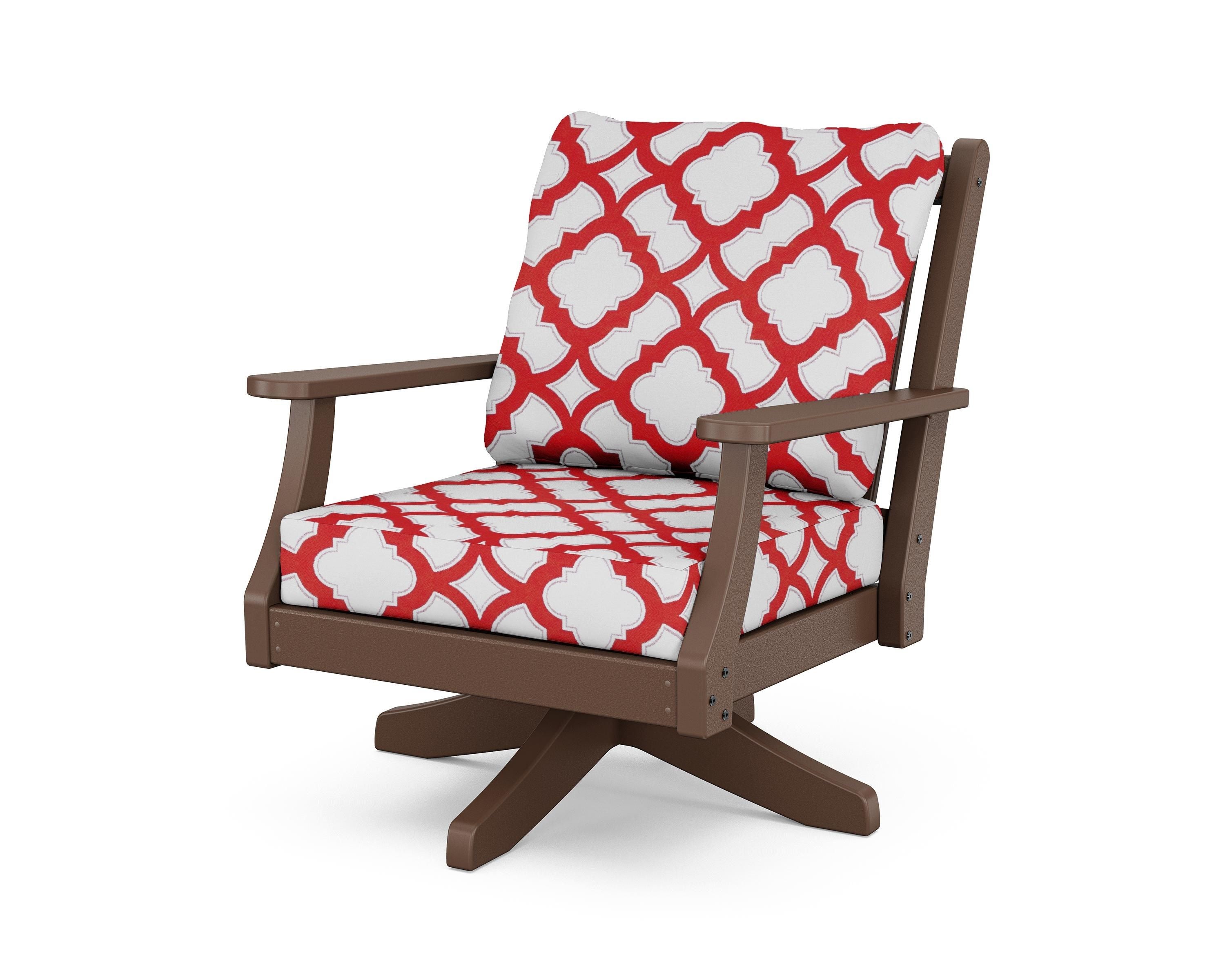 Country Living Wovendale Deep Seating Swivel Chair in Mahogany / Trellis Crimson