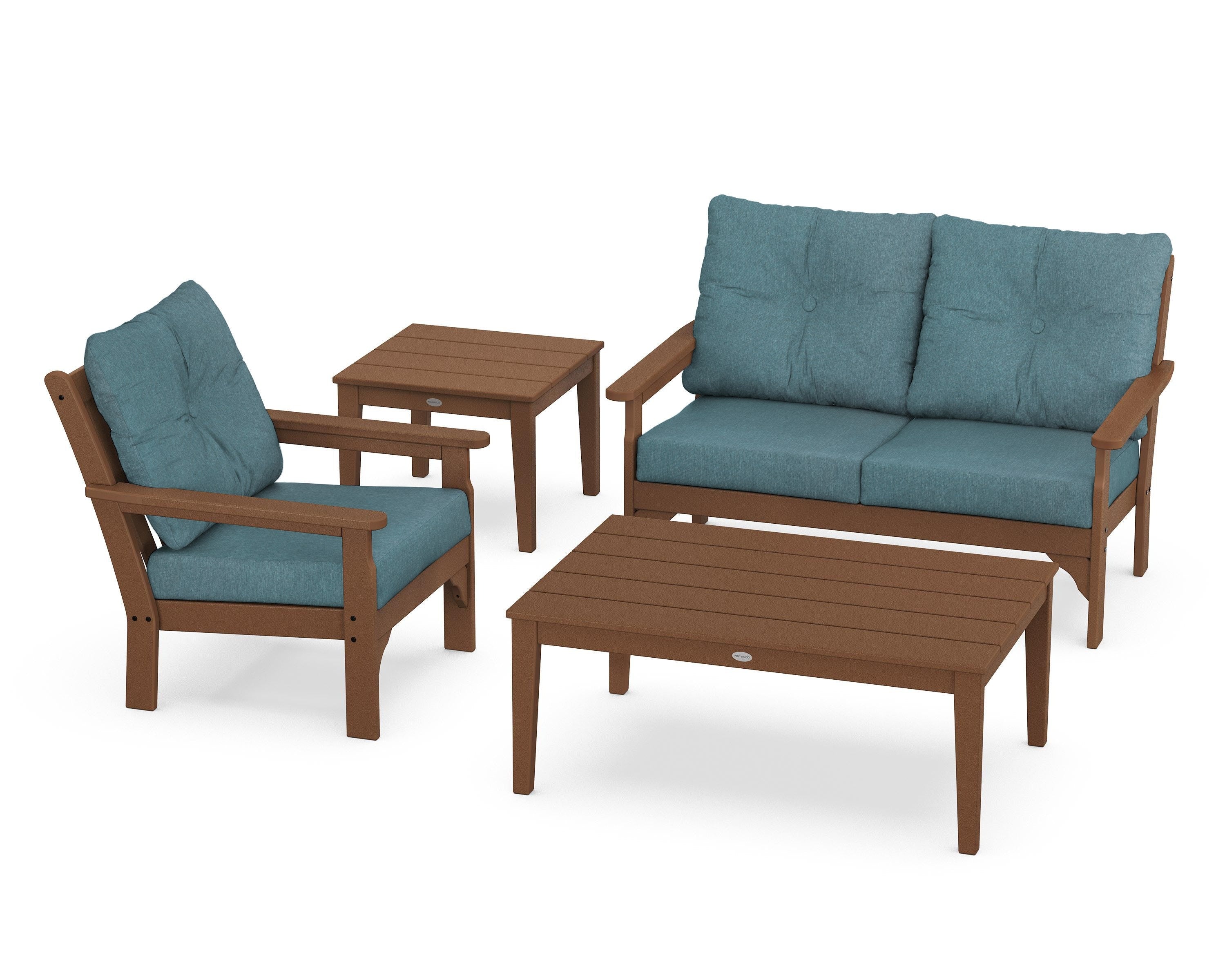 POLYWOOD® Vineyard 4-Piece Deep Seating Set in Teak / Ocean Teal
