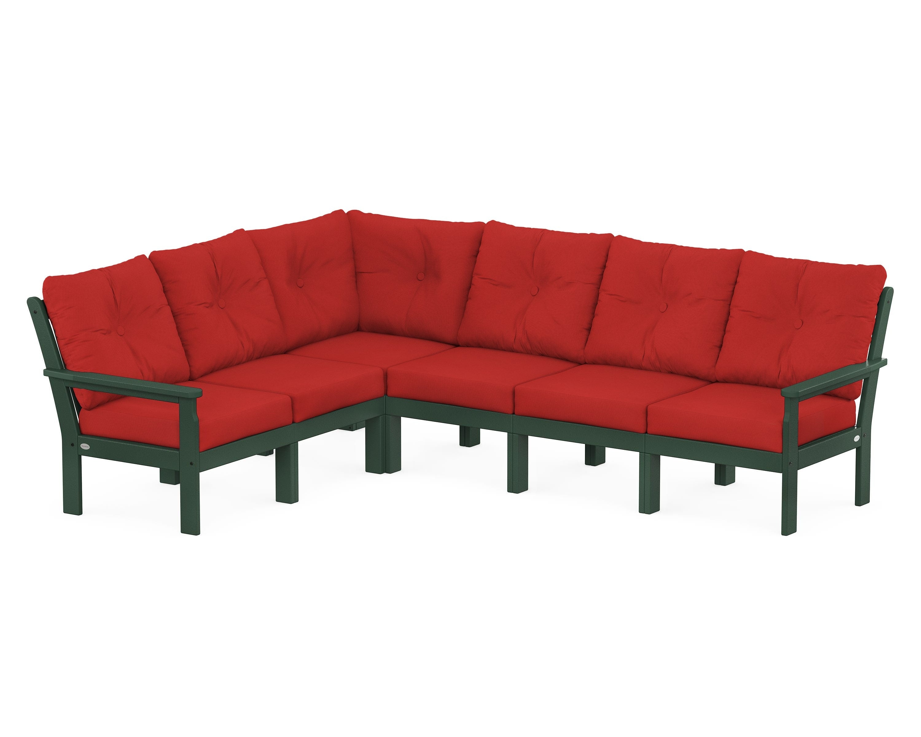 POLYWOOD® Vineyard 6-Piece Sectional in Green / Crimson Linen