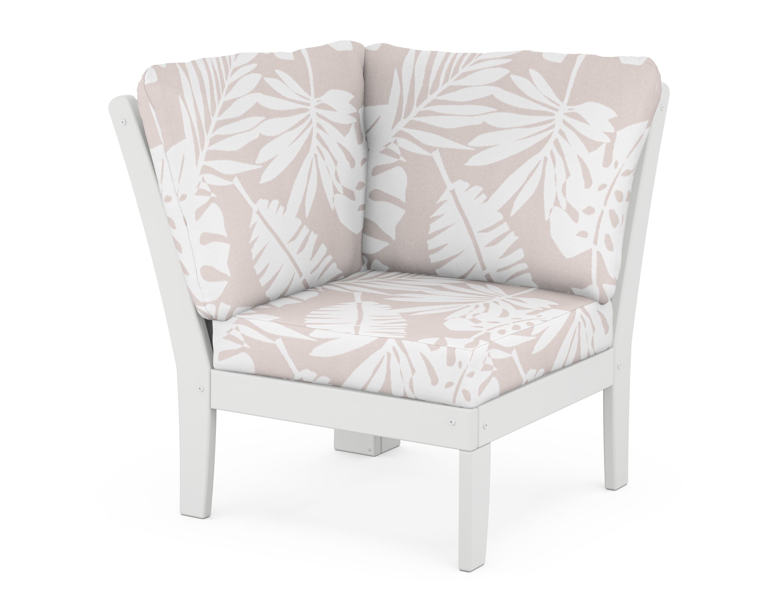 POLYWOOD® Braxton Modular Corner Chair in White / Leaf Dune Burlap