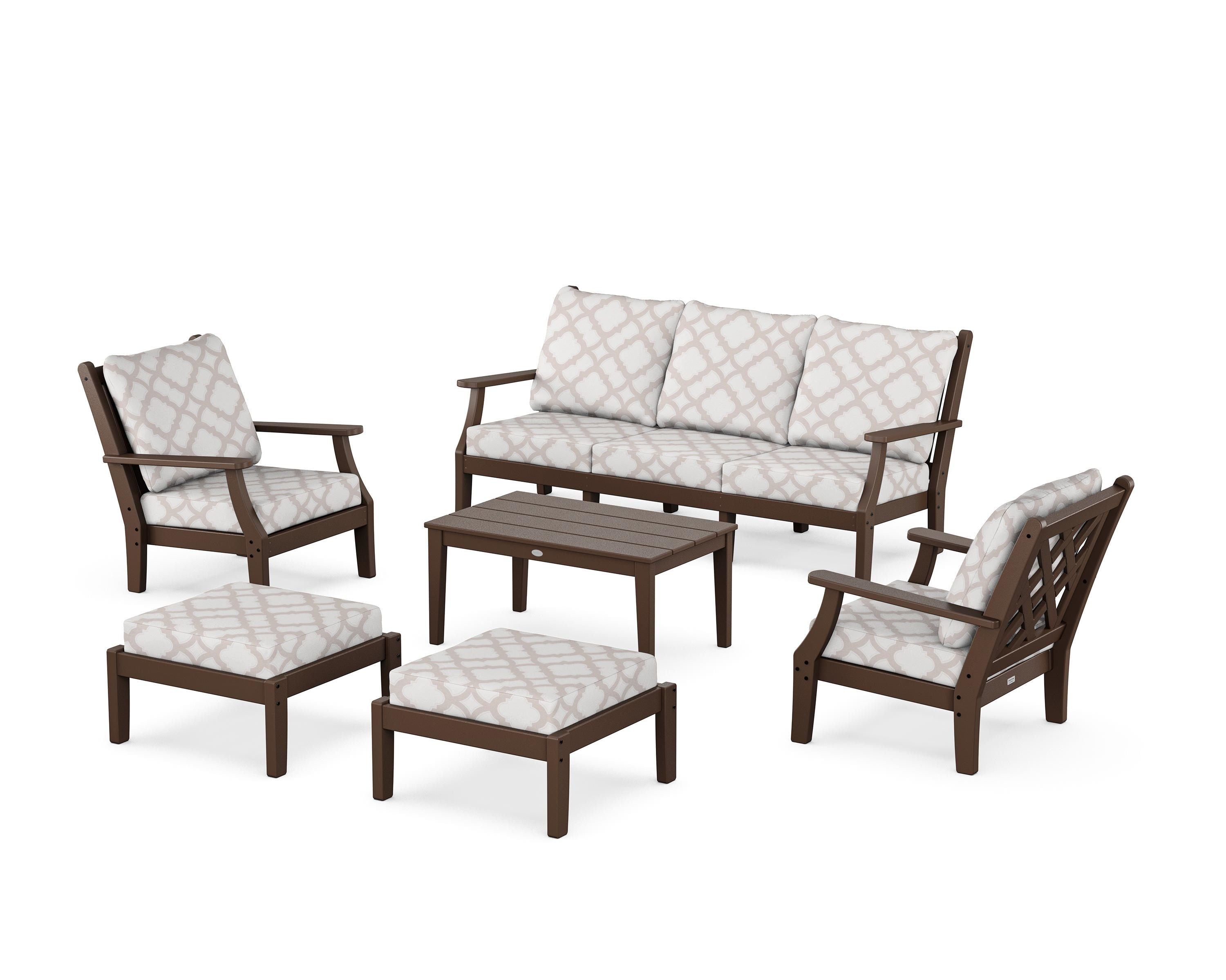 Country Living Wovendale 6-Piece Lounge Sofa Set in Mahogany / Trellis Dune Burlap