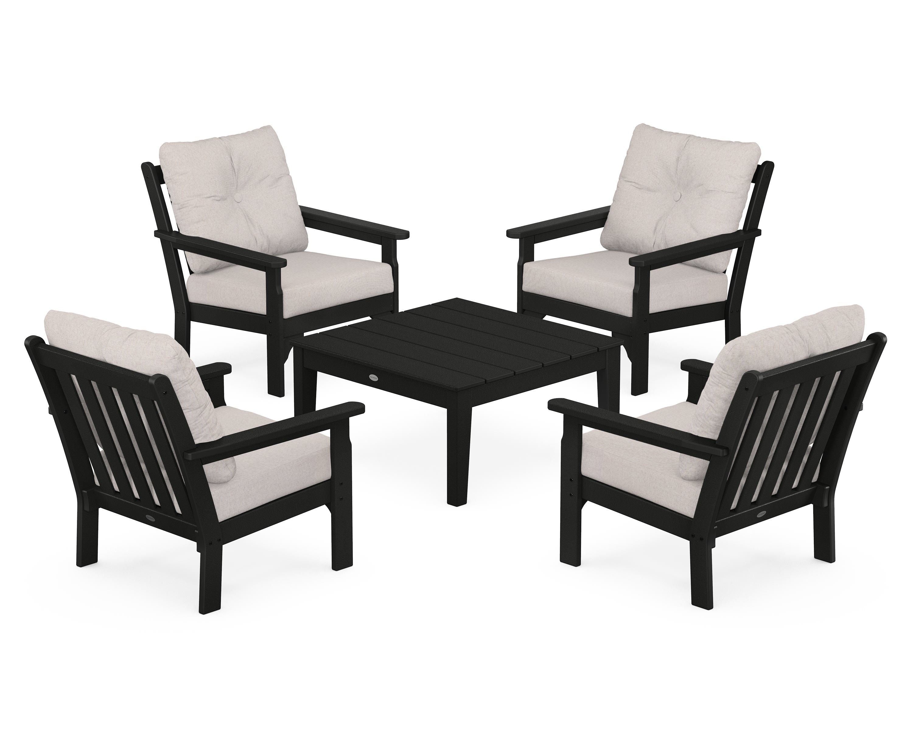POLYWOOD® Vineyard 5-Piece Deep Seating Conversation Set in Black / Dune Burlap