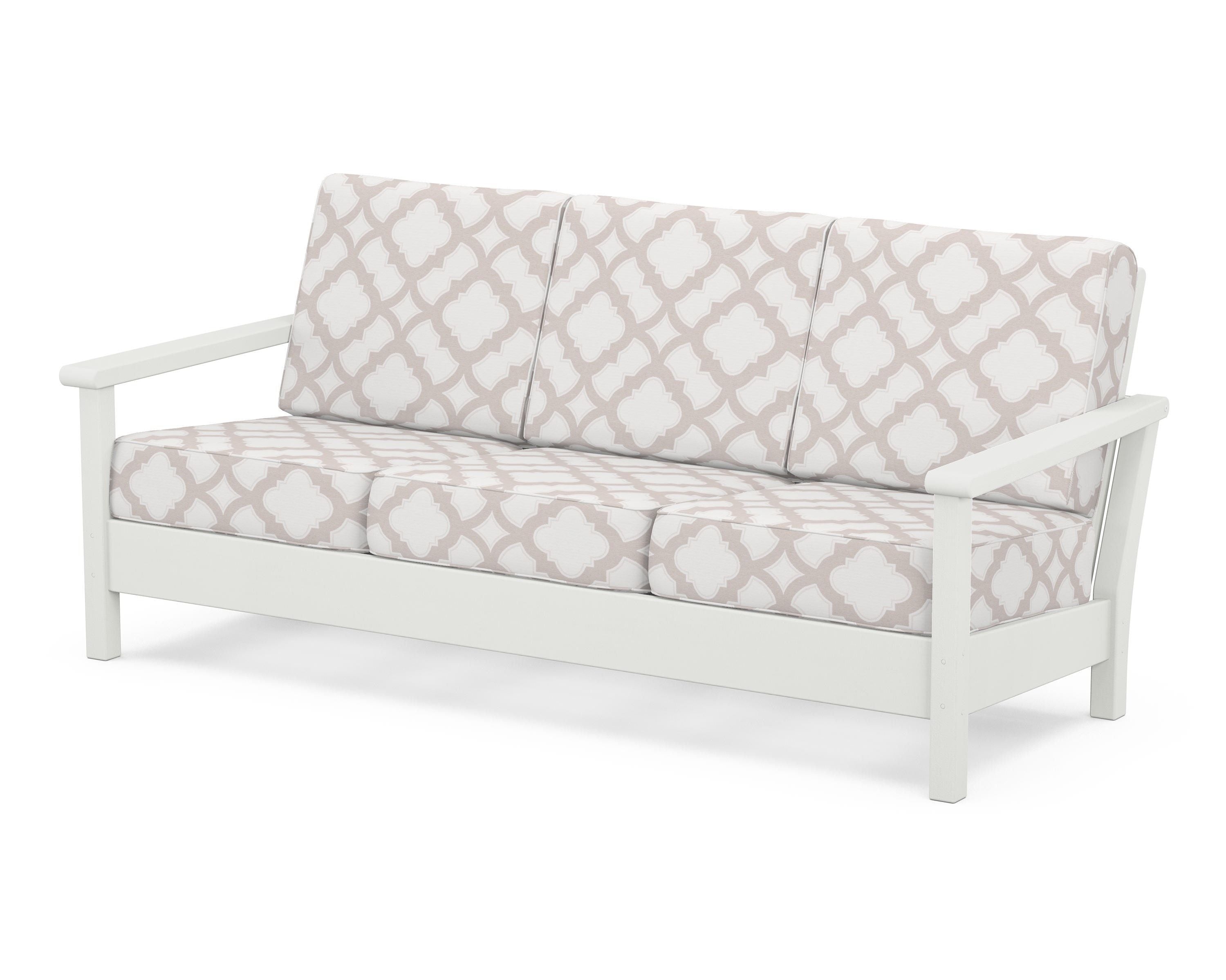 POLYWOOD® Harbour Deep Seating Sofa in Vintage White / Trellis Dune Burlap