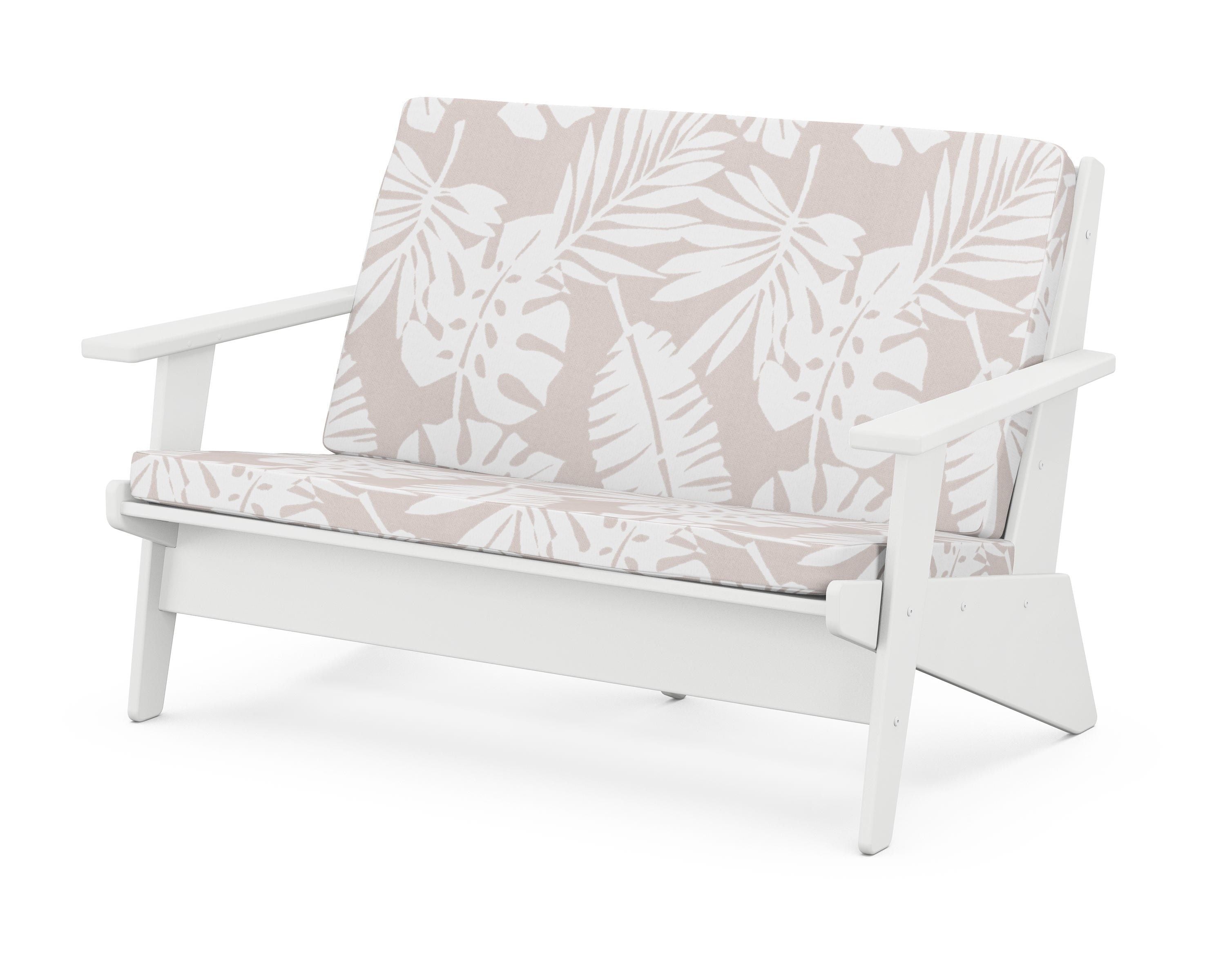 POLYWOOD® Riviera Modern Lounge Loveseat in White / Leaf Dune Burlap
