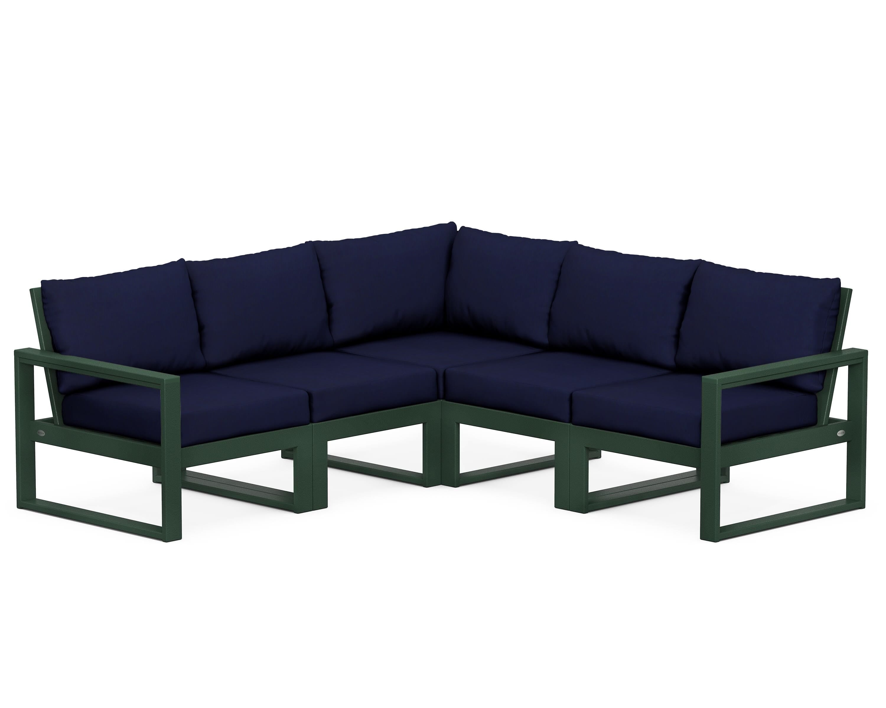 POLYWOOD® EDGE 5-Piece Modular Deep Seating Set in Green / Navy