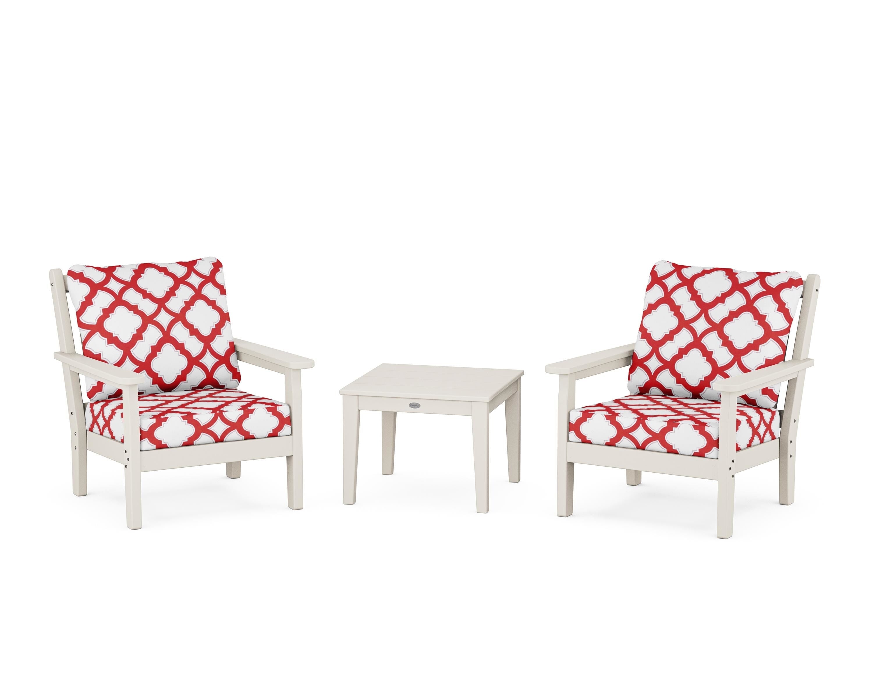 POLYWOOD® Chippendale 3-Piece Deep Seating Set in Sand / Trellis Crimson