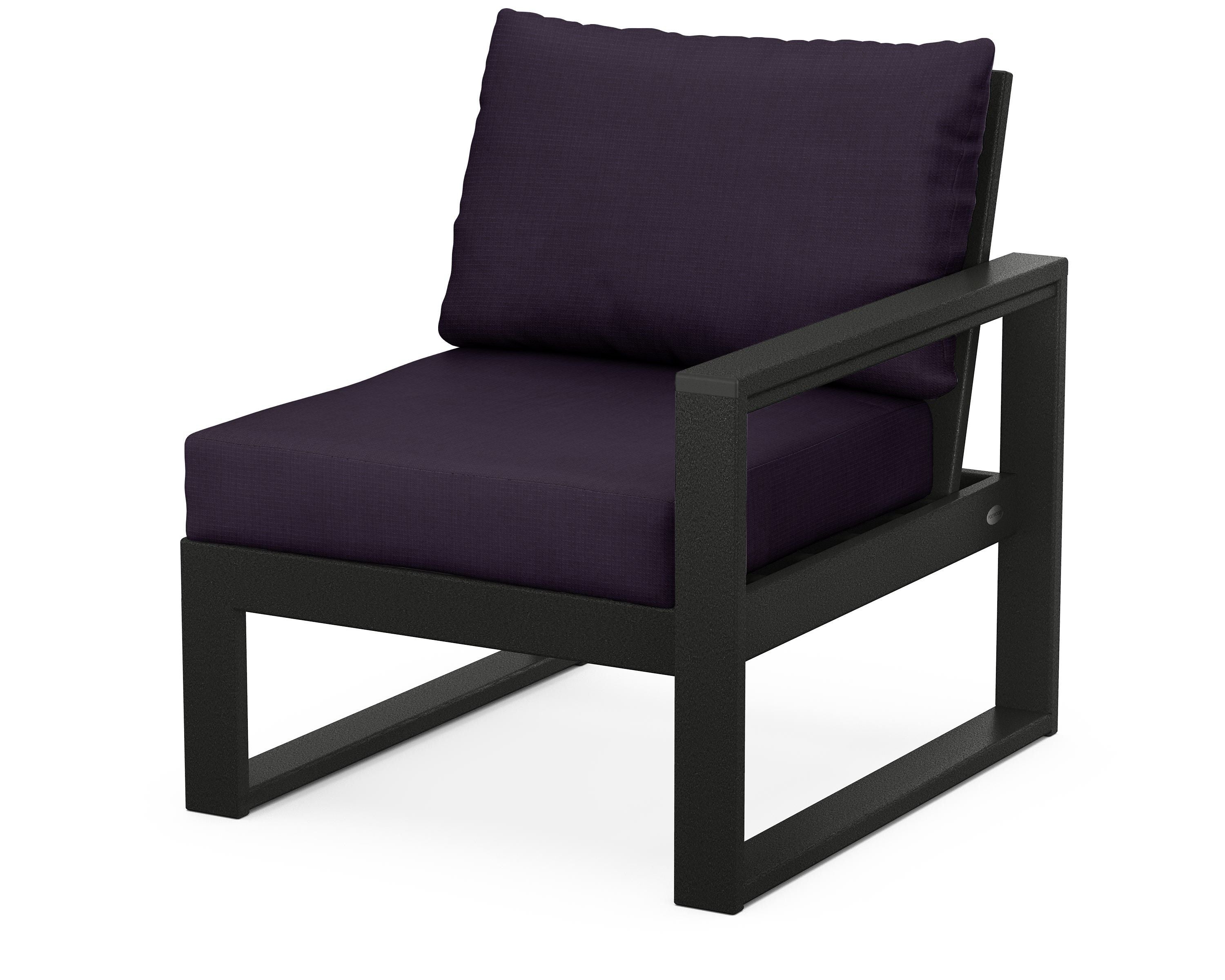 POLYWOOD® EDGE Modular Right Arm Chair in Black / Navy Linen