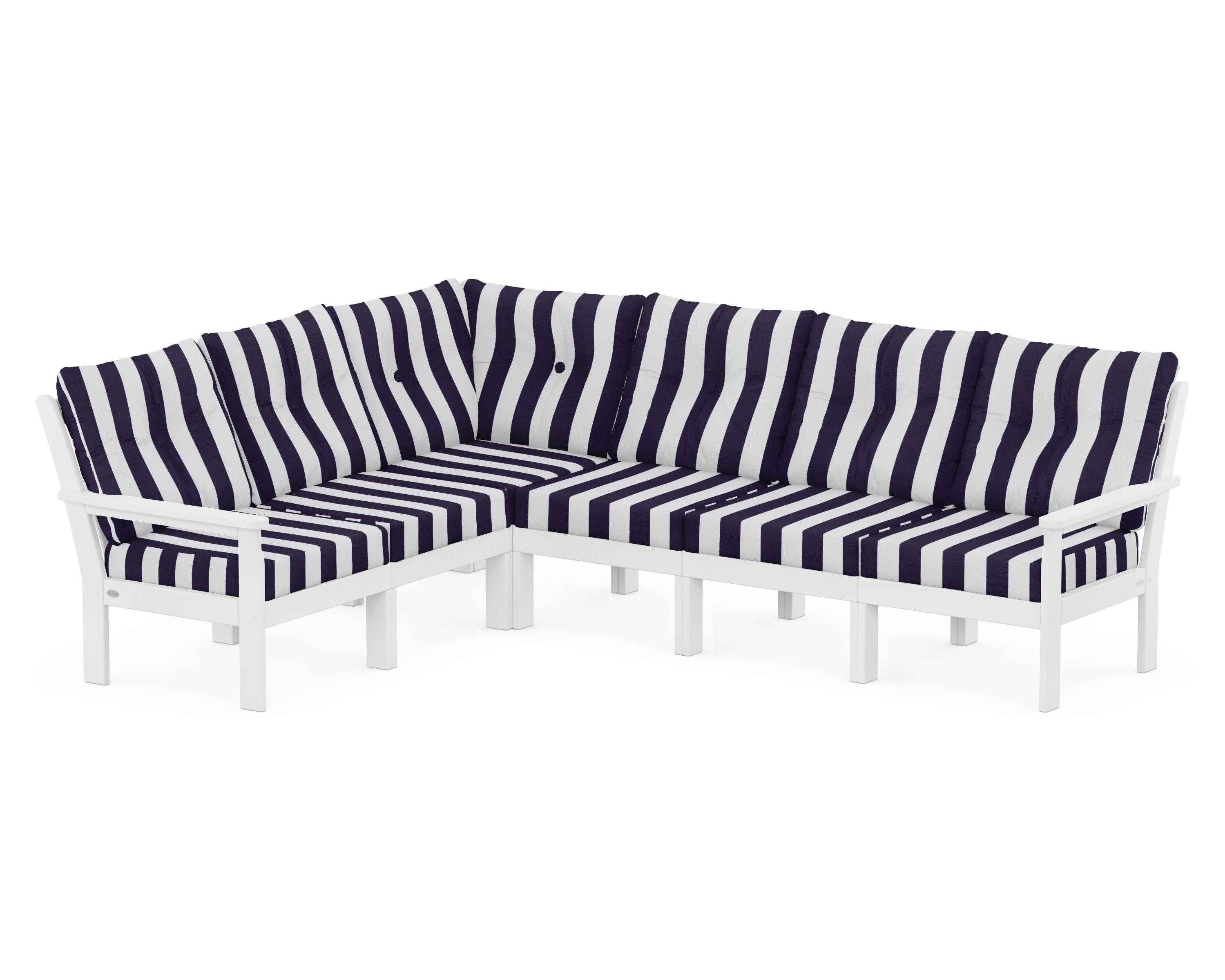 POLYWOOD® Vineyard 6-Piece Sectional in White / Cabana Stripe Navy