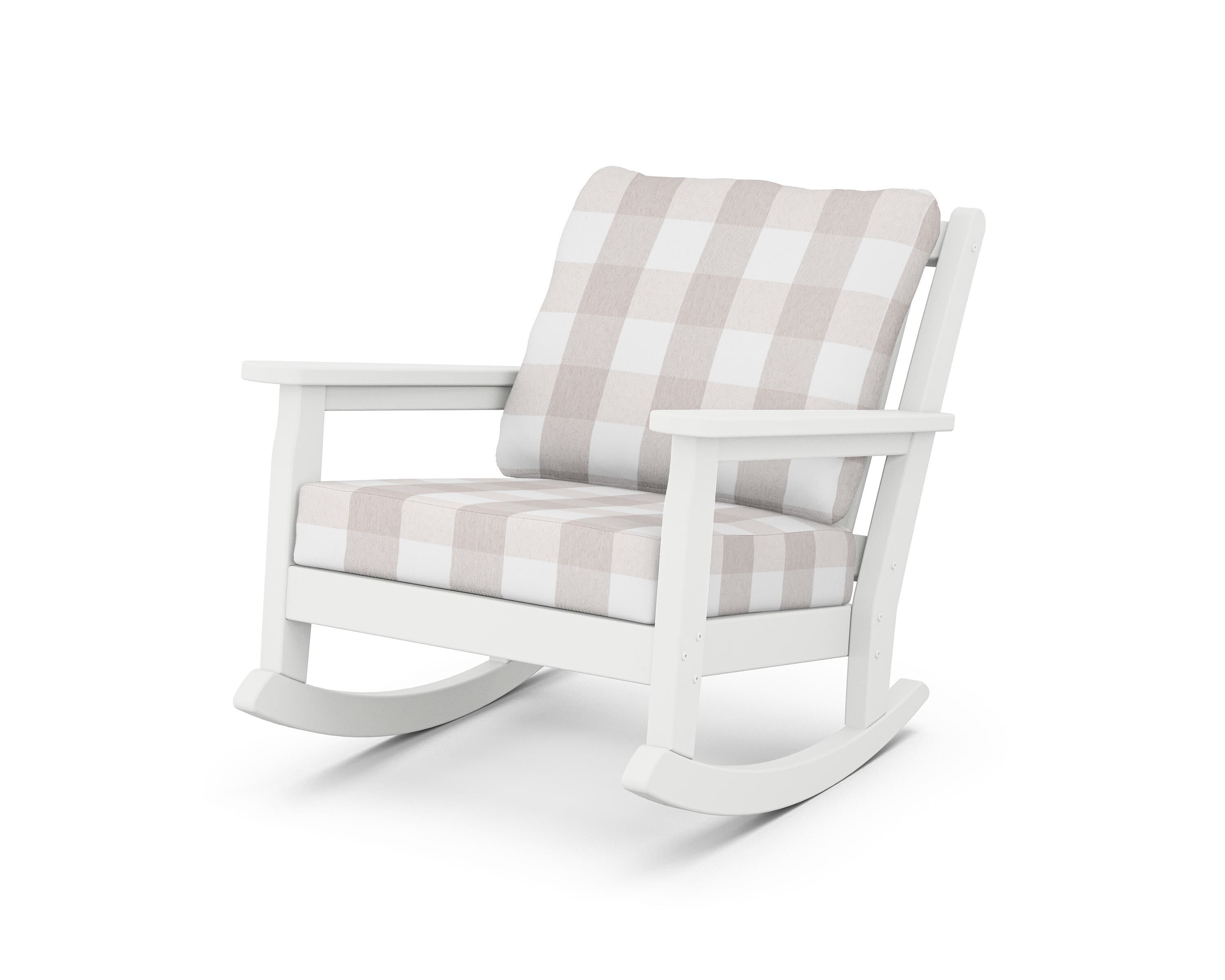 POLYWOOD® Chippendale Deep Seating Rocking Chair in White / Buffalo Plaid Dune Burlap