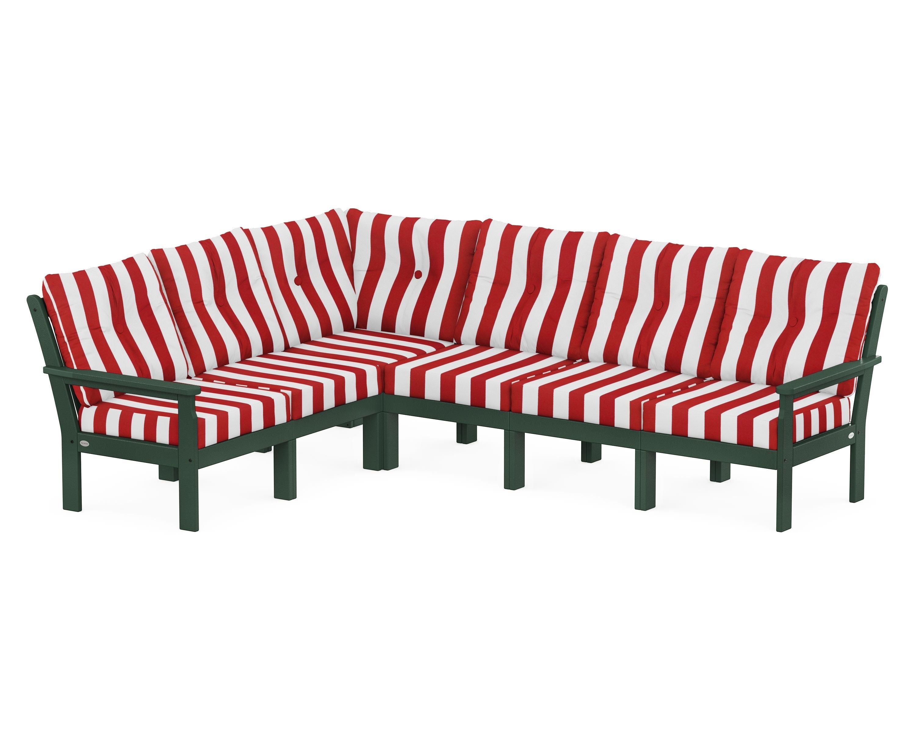 POLYWOOD® Vineyard 6-Piece Sectional in Green / Cabana Stripe Crimson